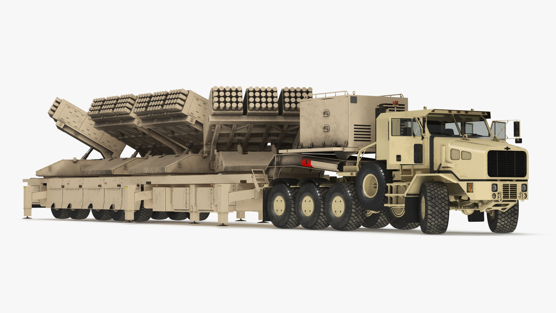 Rocket Launch System Jobaria with Oshkosh Transporter Sand Rigged for Maya 3D model