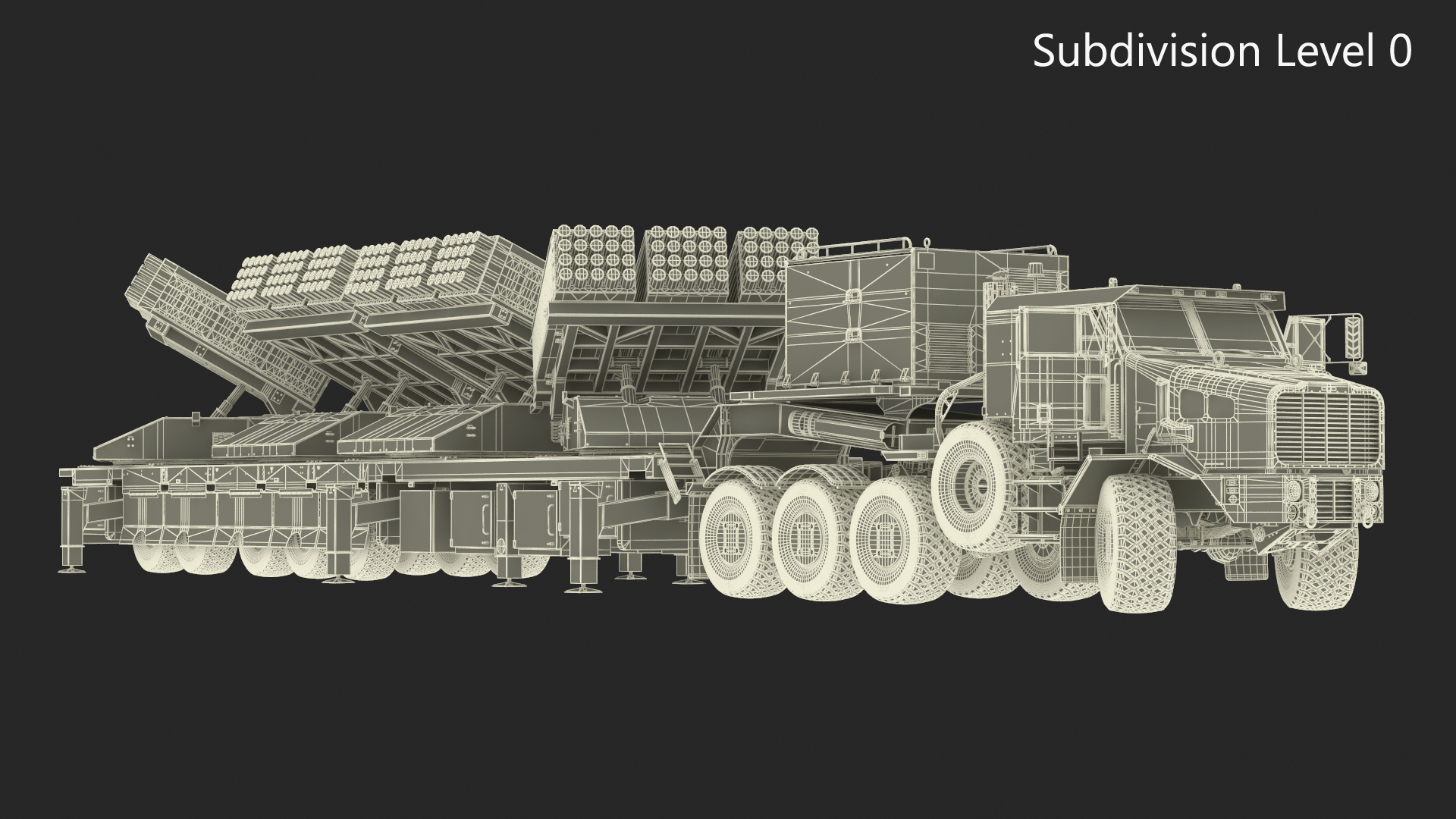 Rocket Launch System Jobaria with Oshkosh Transporter Sand Rigged for Maya 3D model