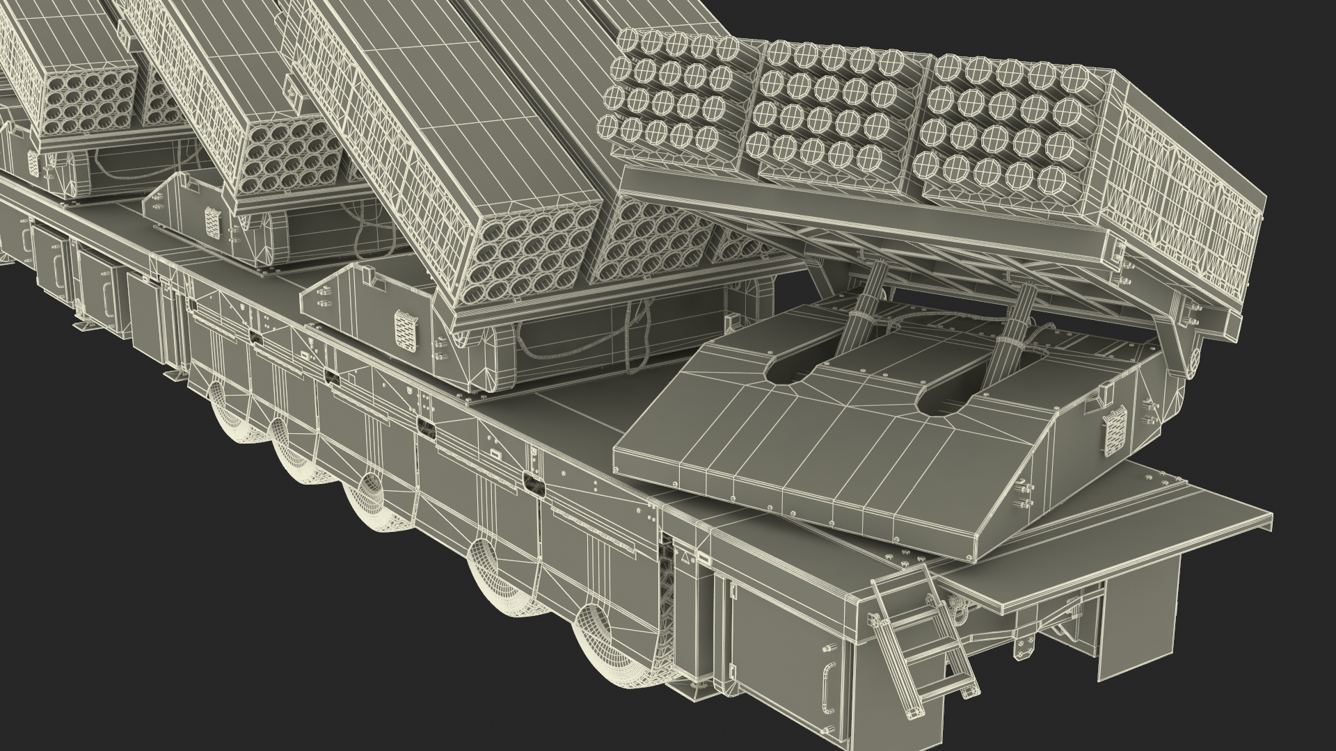 Rocket Launch System Jobaria with Oshkosh Transporter Sand Rigged for Maya 3D model