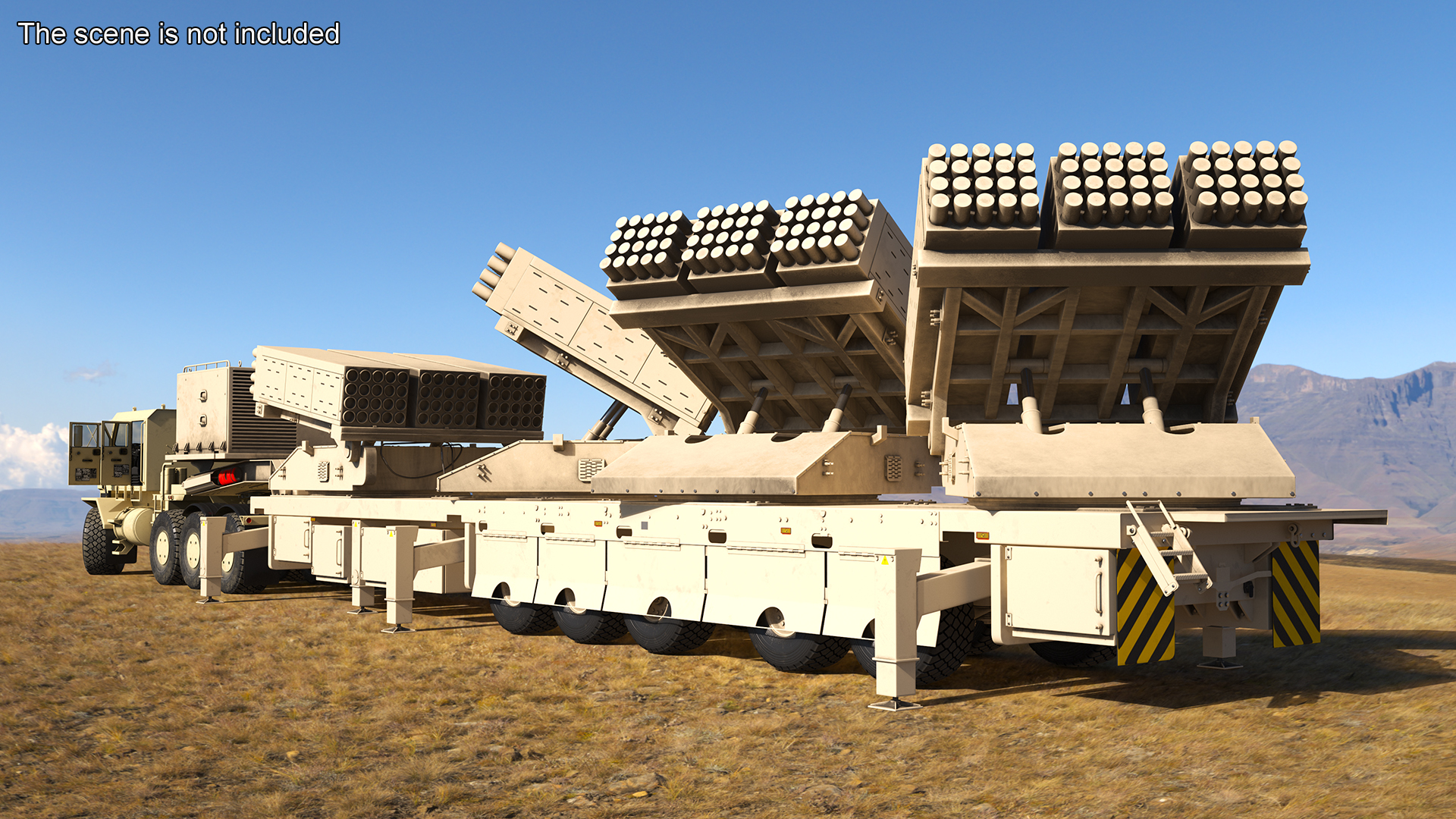 Rocket Launch System Jobaria with Oshkosh Transporter Sand Rigged for Maya 3D model