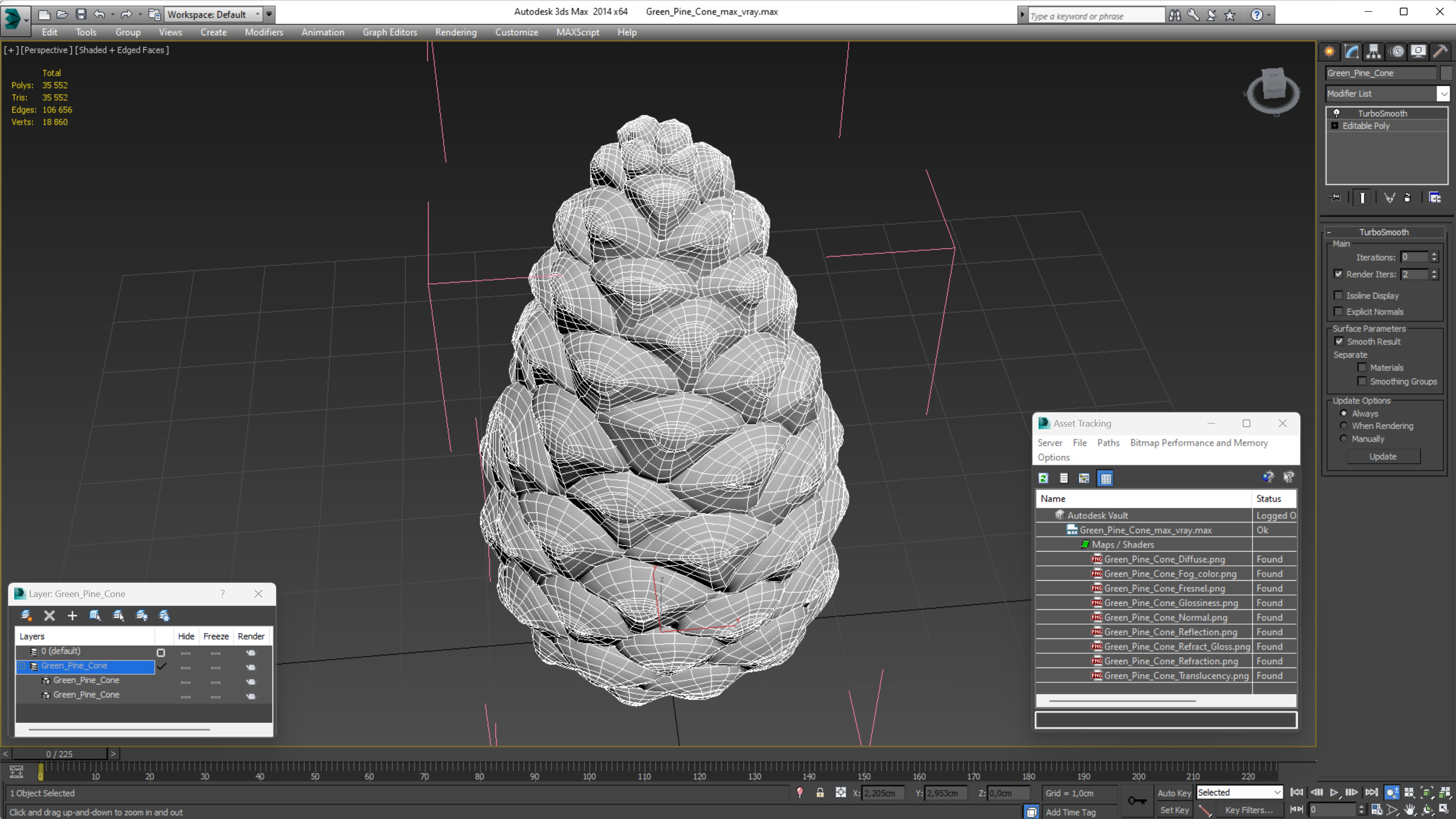 3D model Green Pine Cone