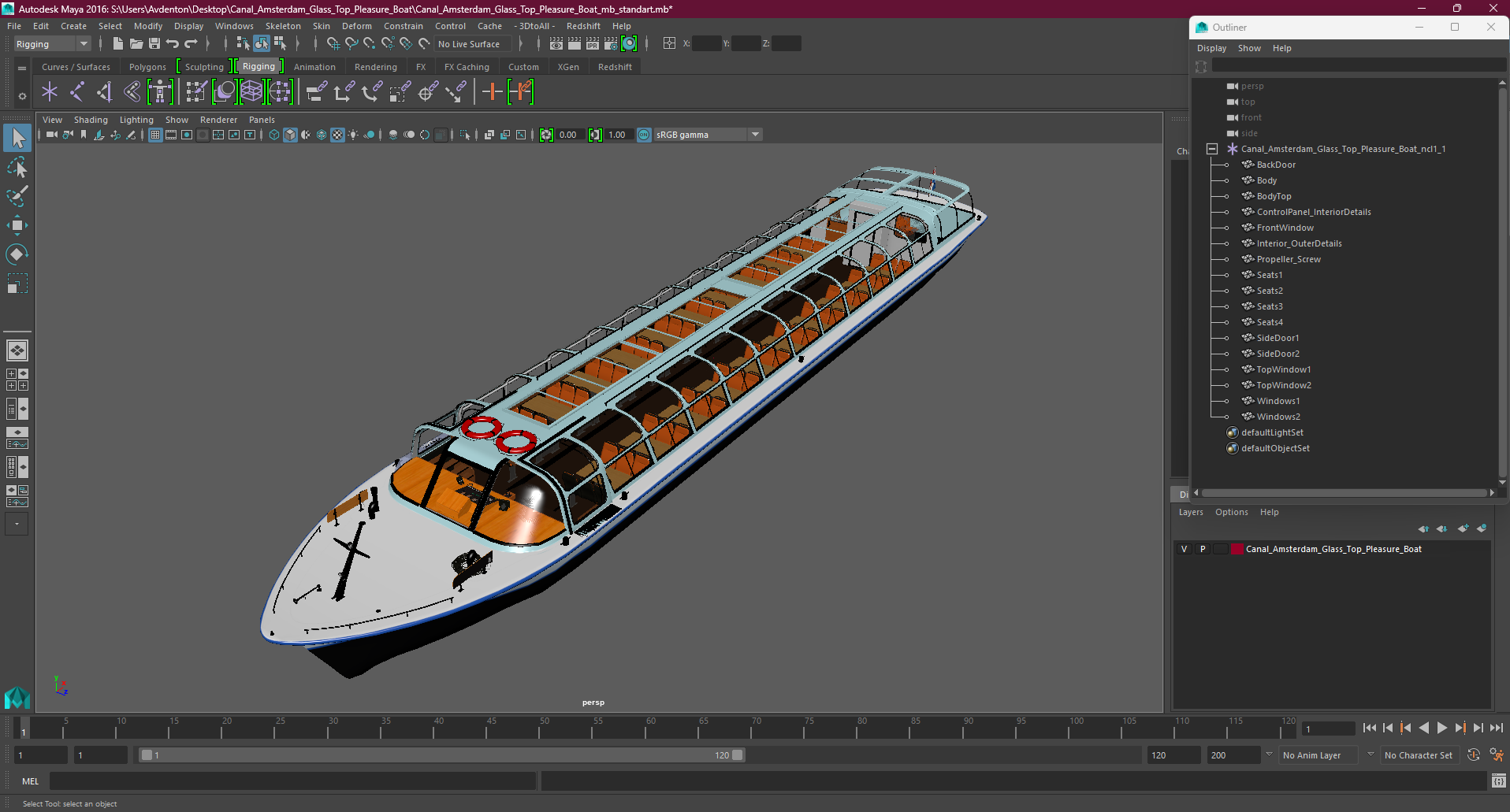 Canal Amsterdam Glass Top Pleasure Boat 3D model