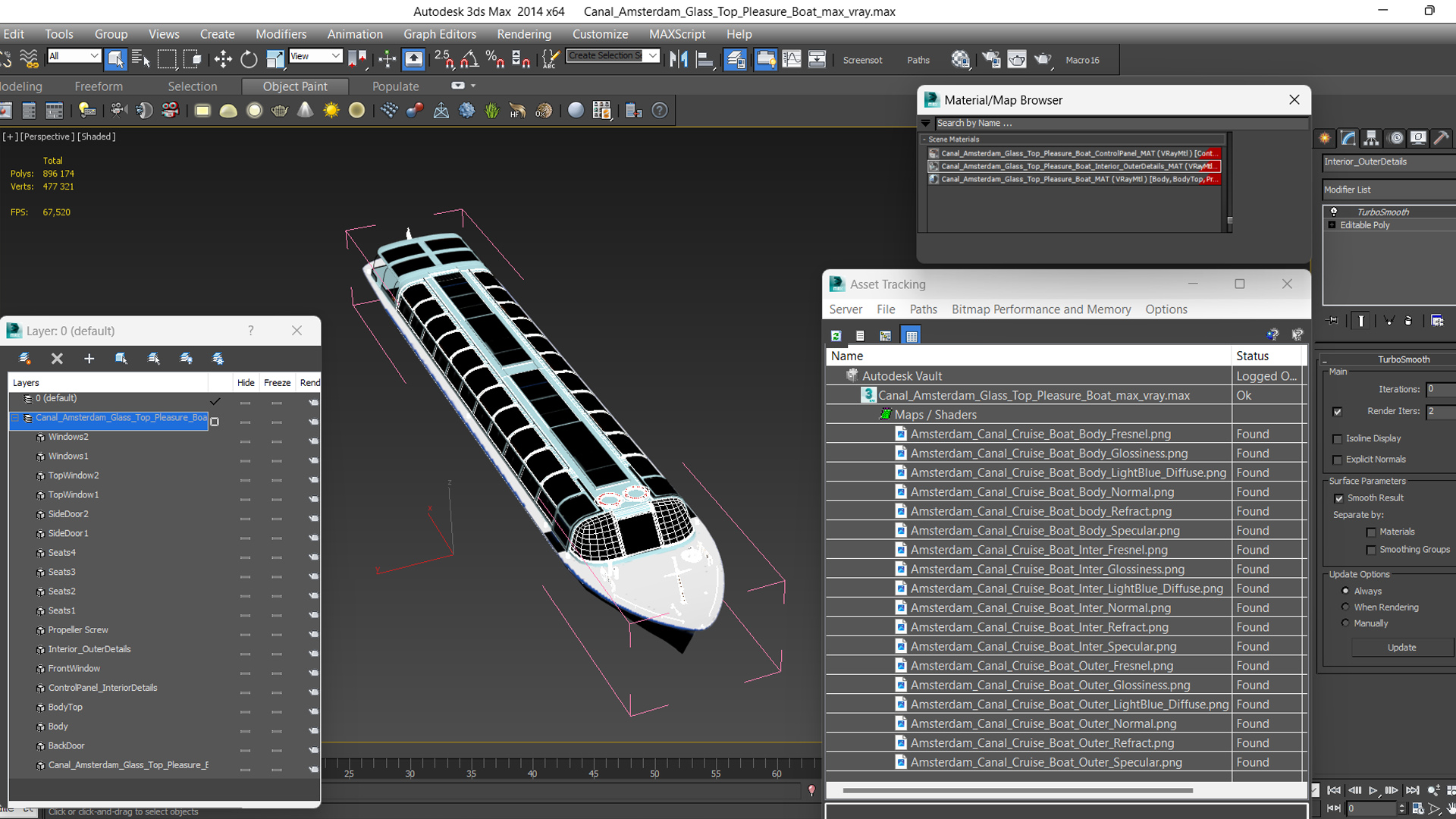 Canal Amsterdam Glass Top Pleasure Boat 3D model