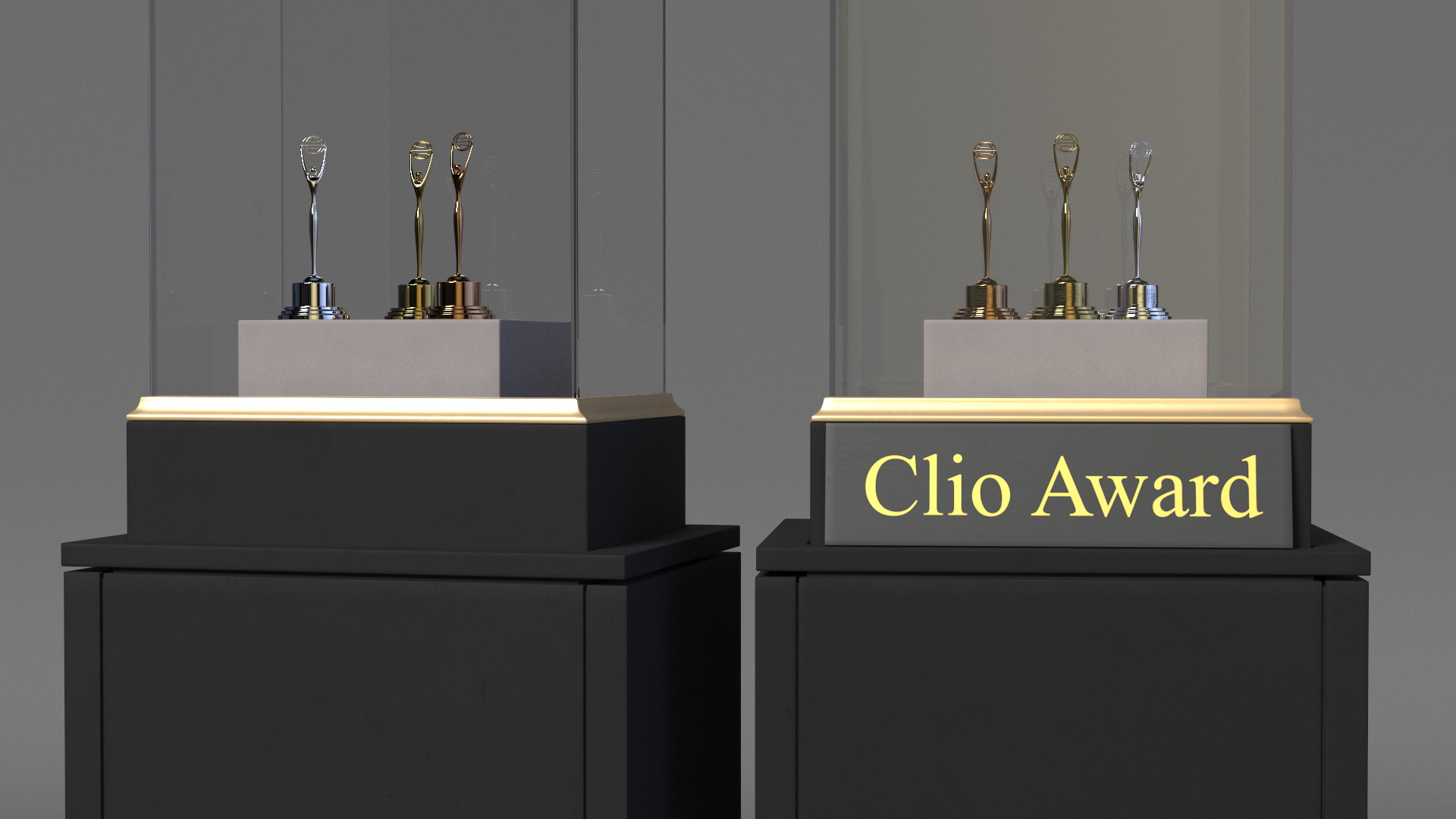 3D Clio Trophys in Museum Stand model