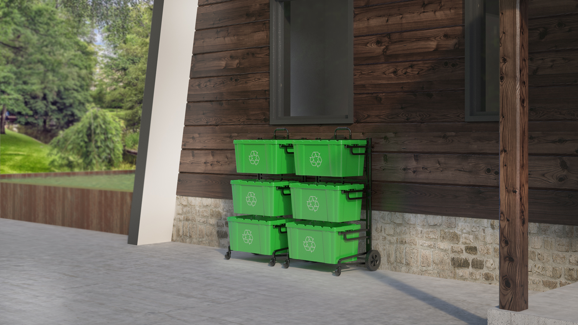 Green Recycling Bin 3D model