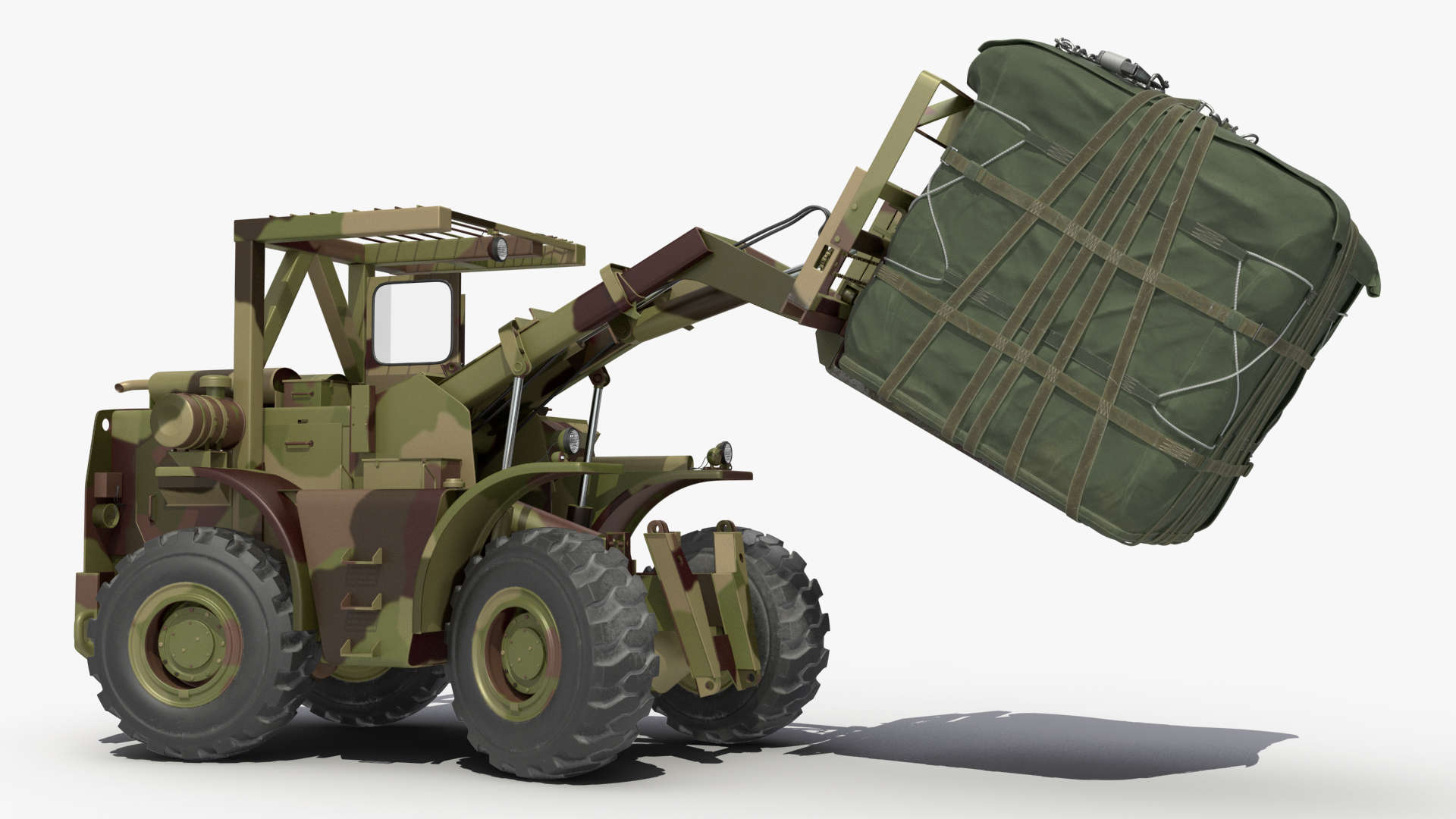 Pettibone Rough Terrain Military Forklift with Cargo Rigged 3D model