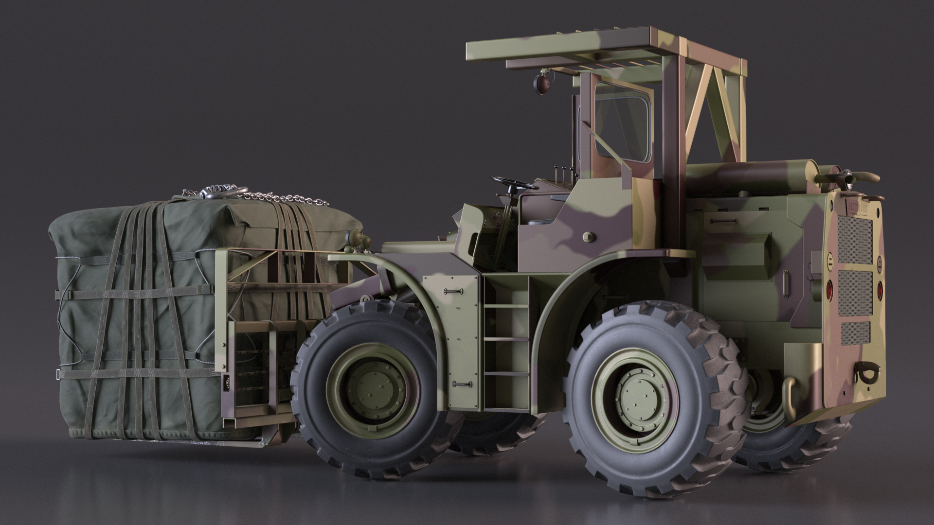 Pettibone Rough Terrain Military Forklift with Cargo Rigged 3D model