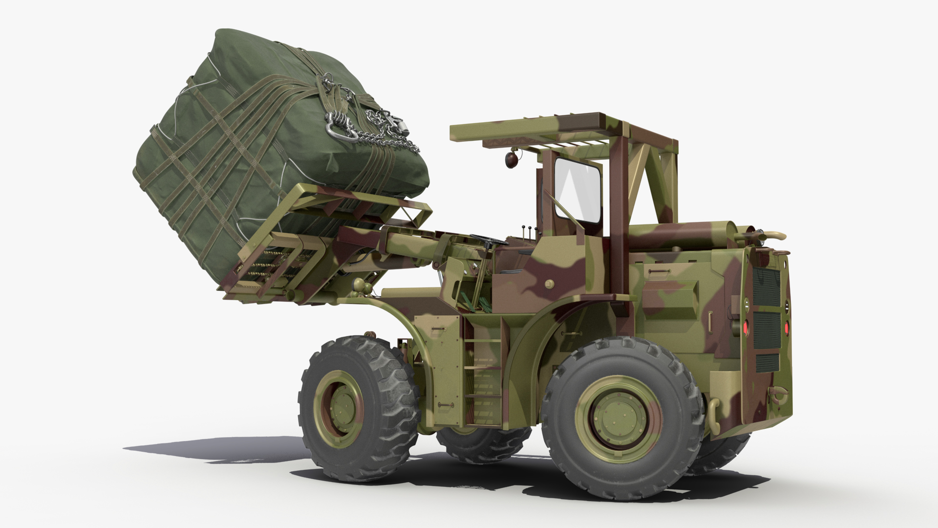 Pettibone Rough Terrain Military Forklift with Cargo Rigged 3D model