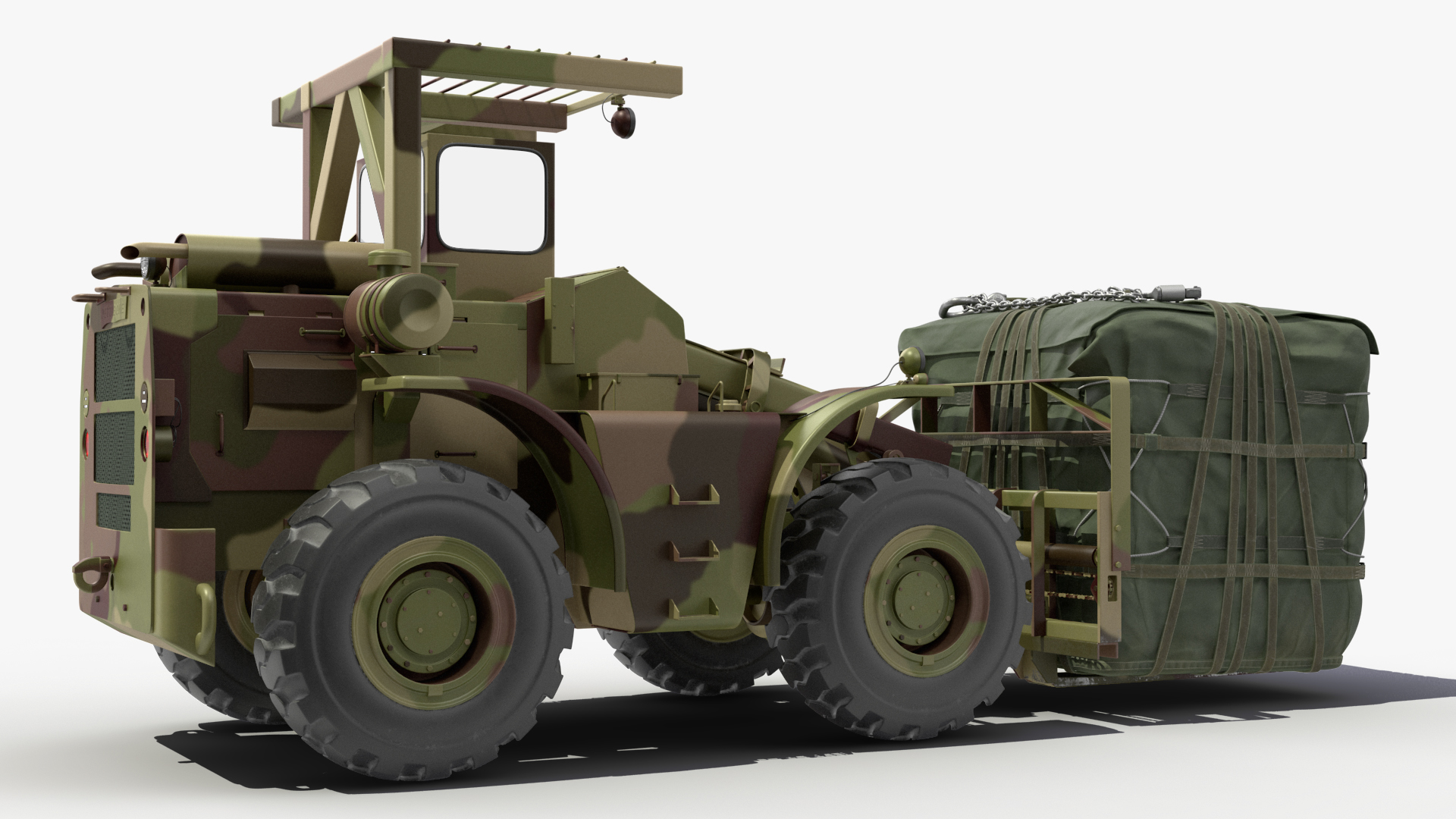 Pettibone Rough Terrain Military Forklift with Cargo Rigged 3D model