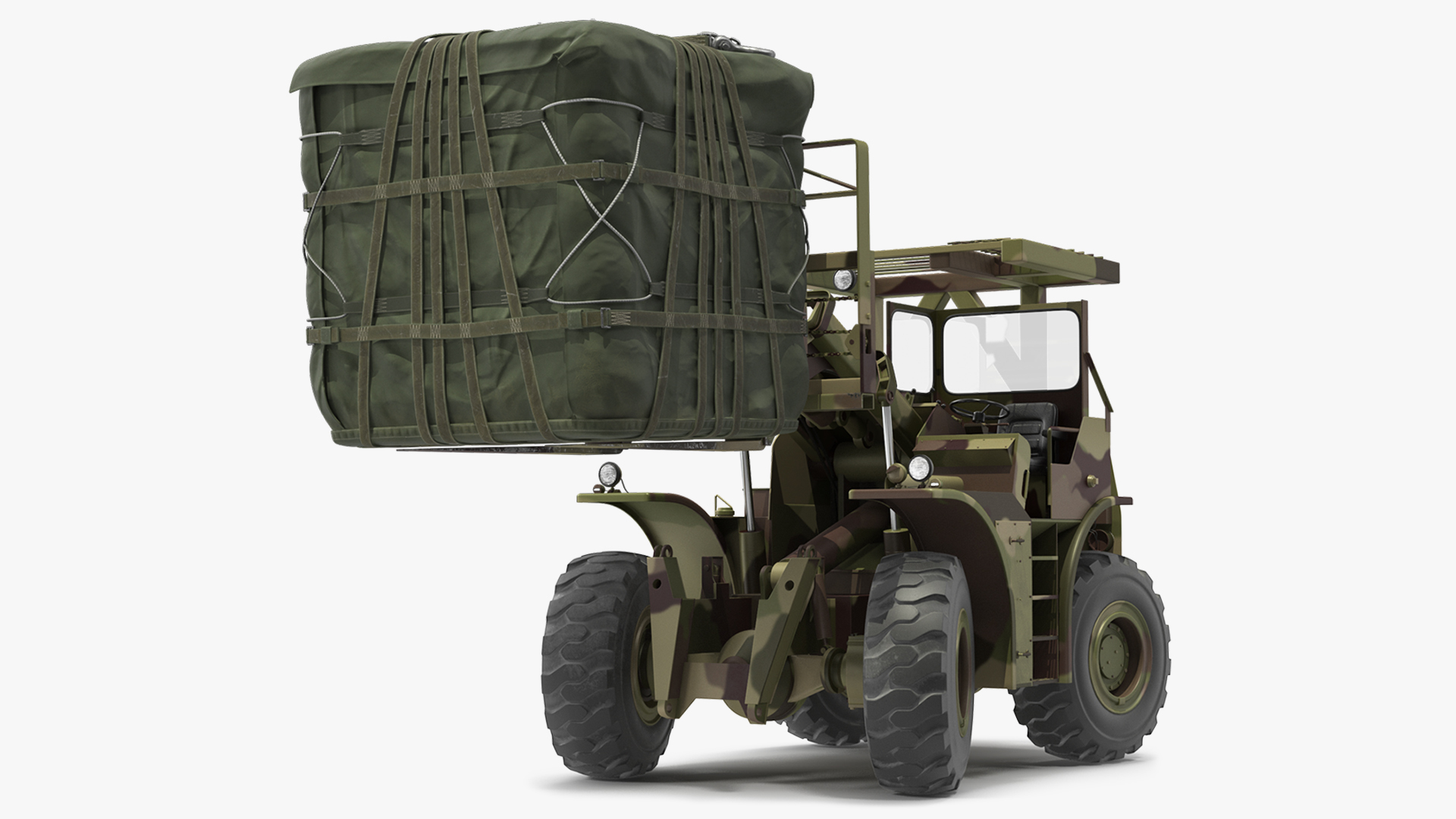 Pettibone Rough Terrain Military Forklift with Cargo Rigged 3D model