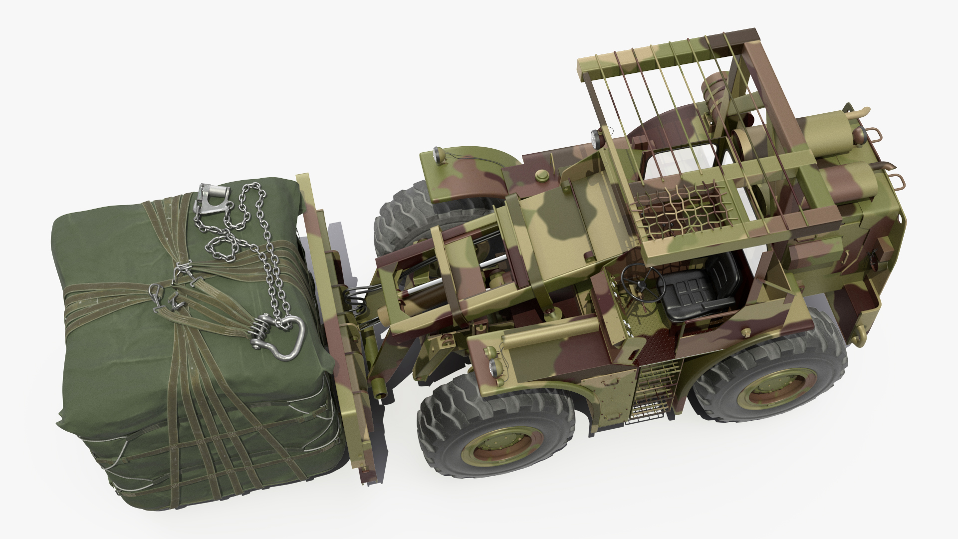 Pettibone Rough Terrain Military Forklift with Cargo Rigged 3D model