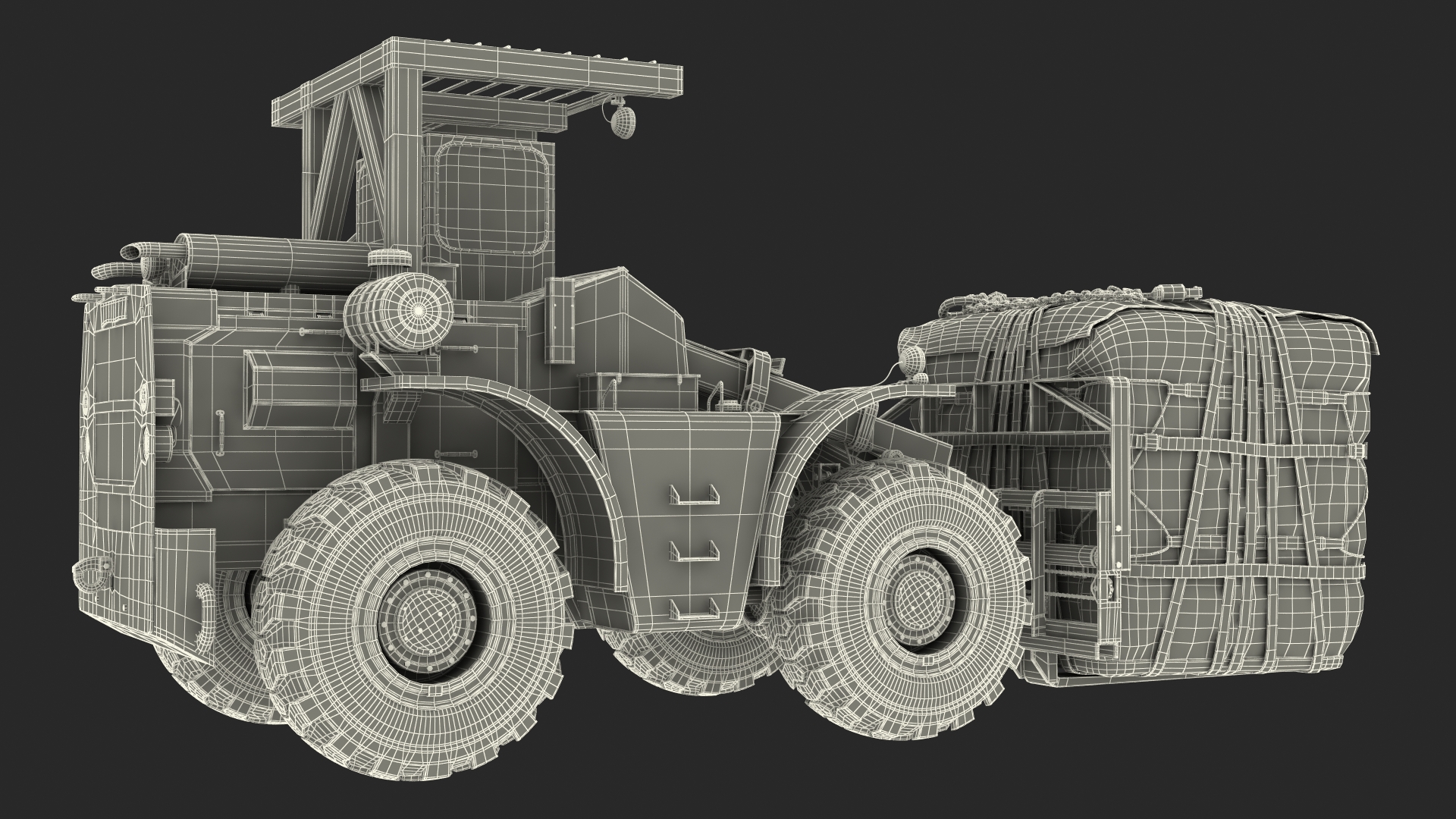 Pettibone Rough Terrain Military Forklift with Cargo Rigged 3D model