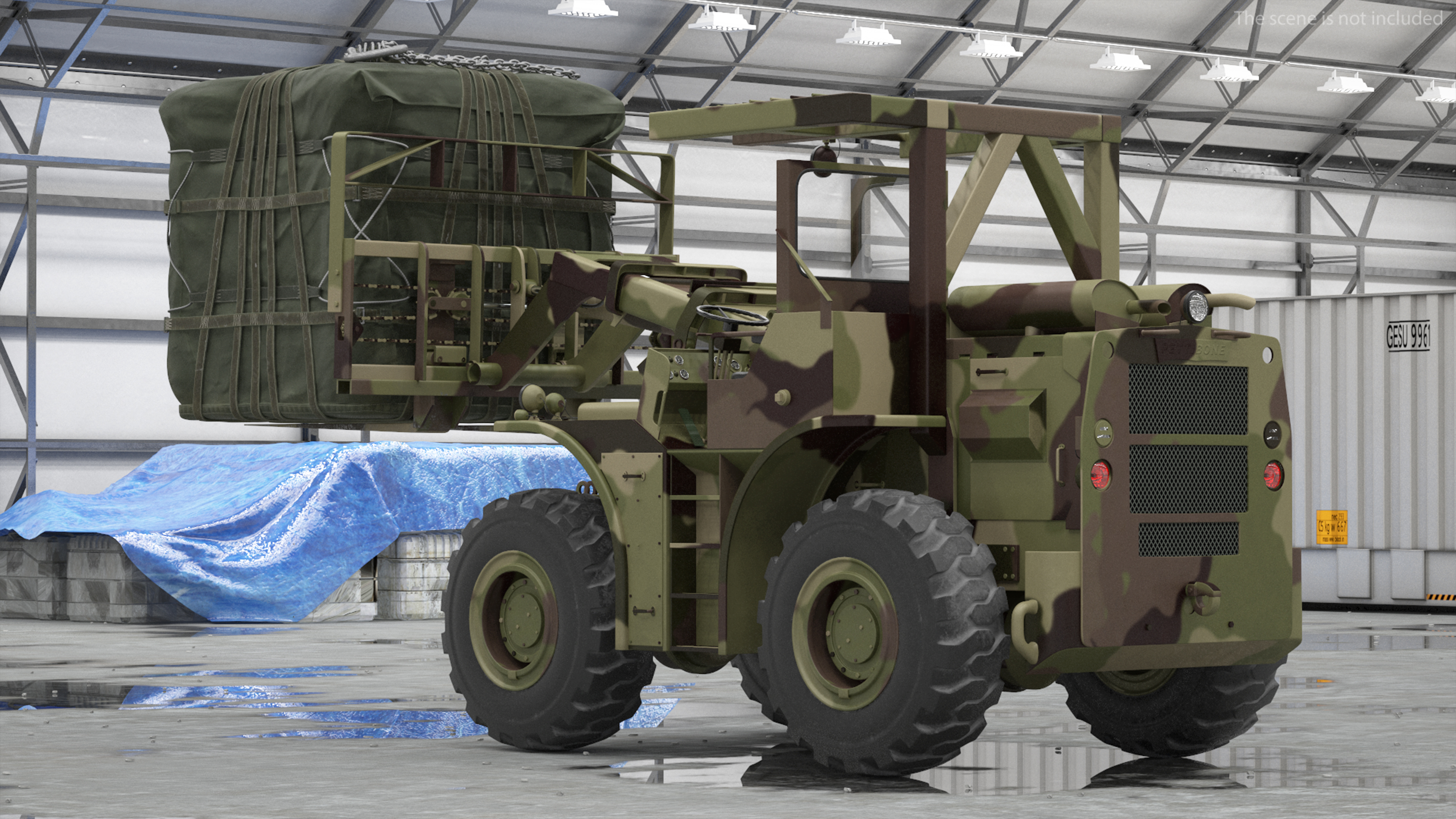 Pettibone Rough Terrain Military Forklift with Cargo Rigged 3D model