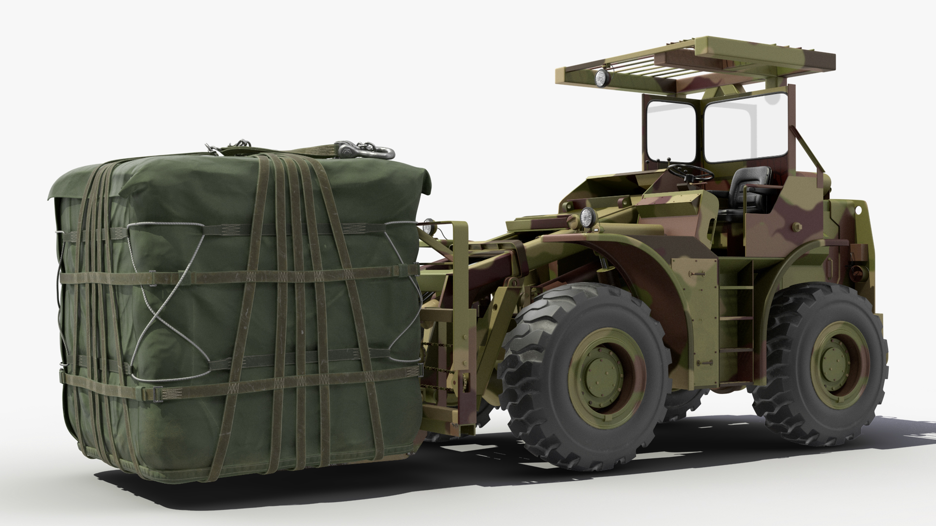 Pettibone Rough Terrain Military Forklift with Cargo Rigged 3D model