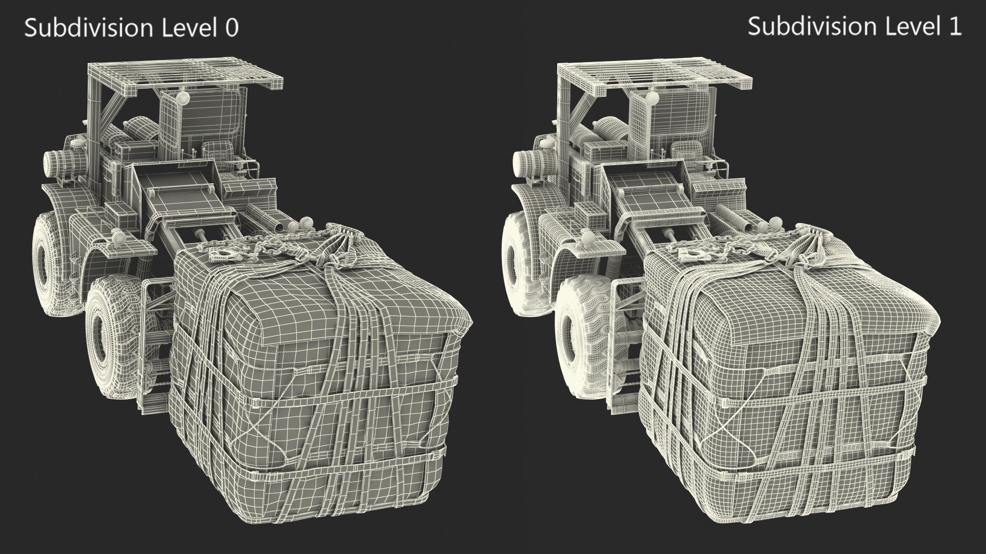 Pettibone Rough Terrain Military Forklift with Cargo Rigged 3D model