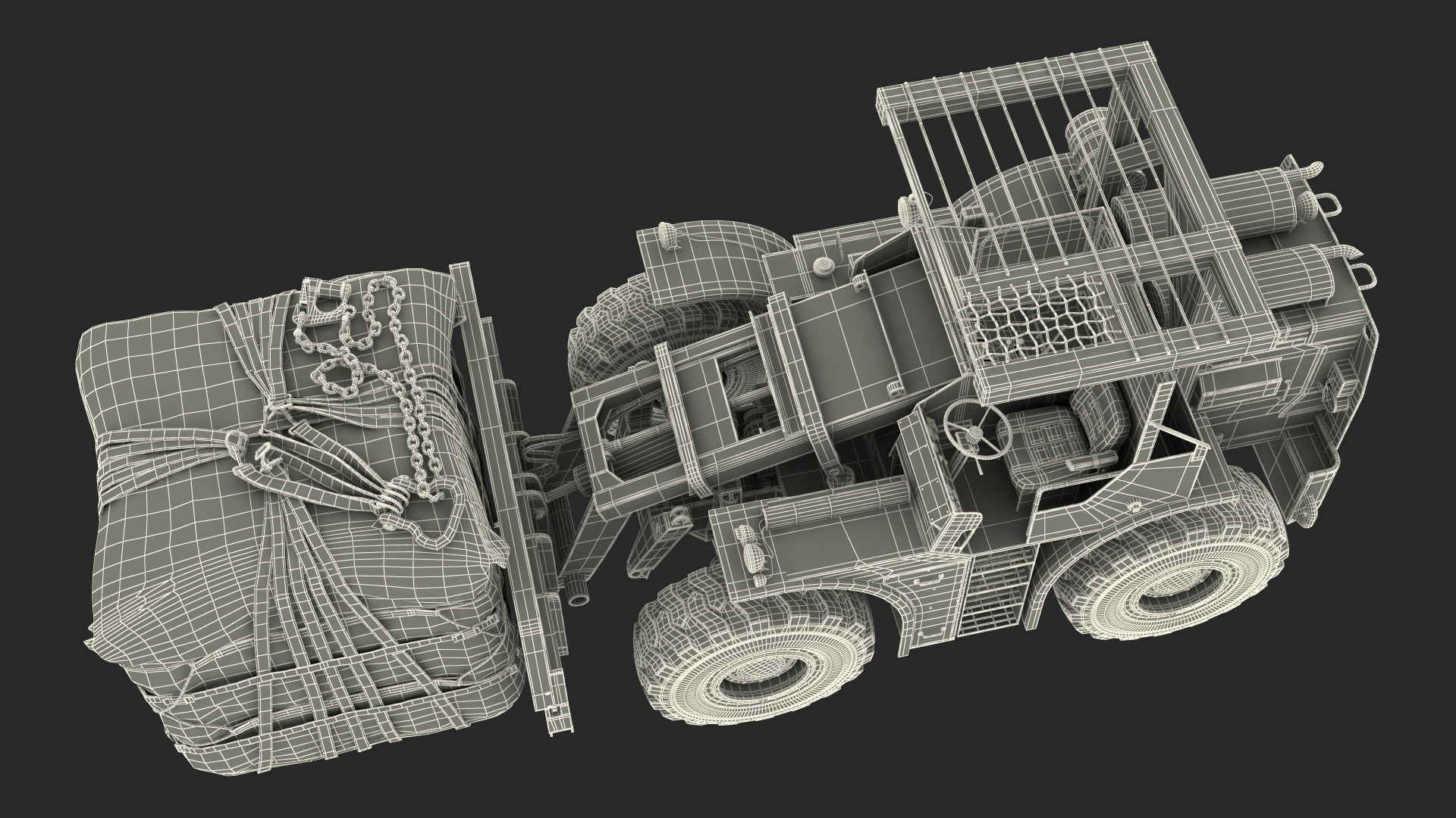 Pettibone Rough Terrain Military Forklift with Cargo Rigged 3D model