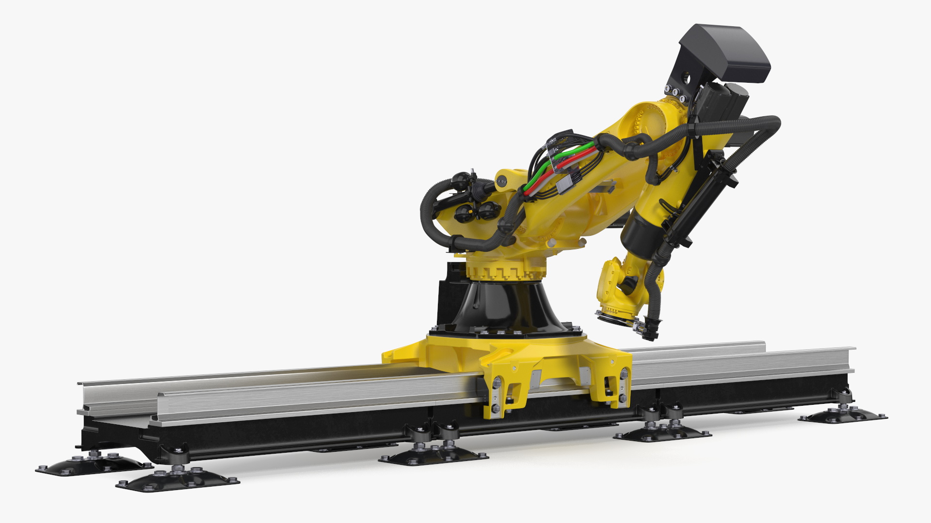 Robotic Arm Yellow on Rails Rigged 3D model