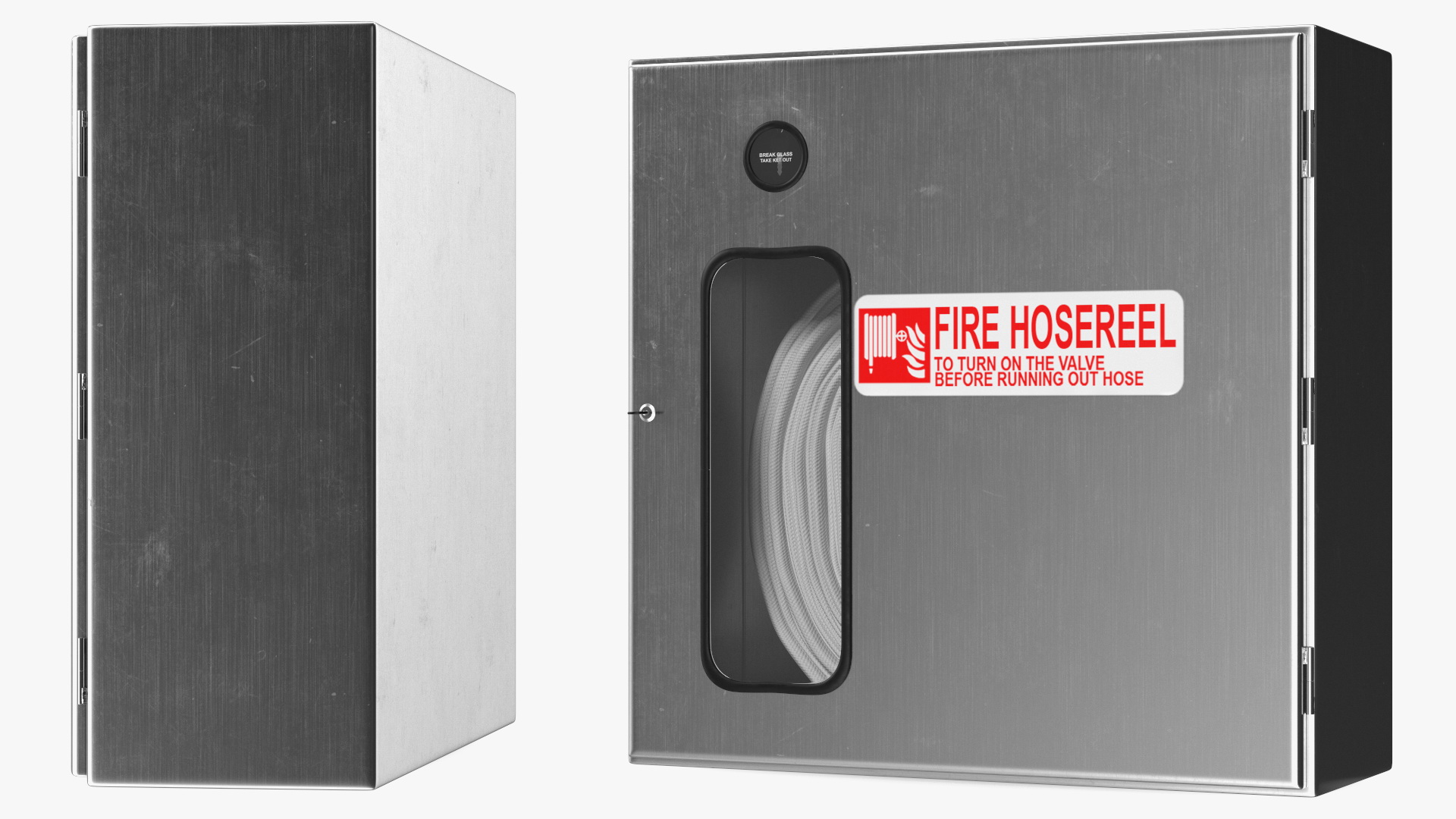 Fire Hose Reel Stainless Steel Cabinet Set 3D