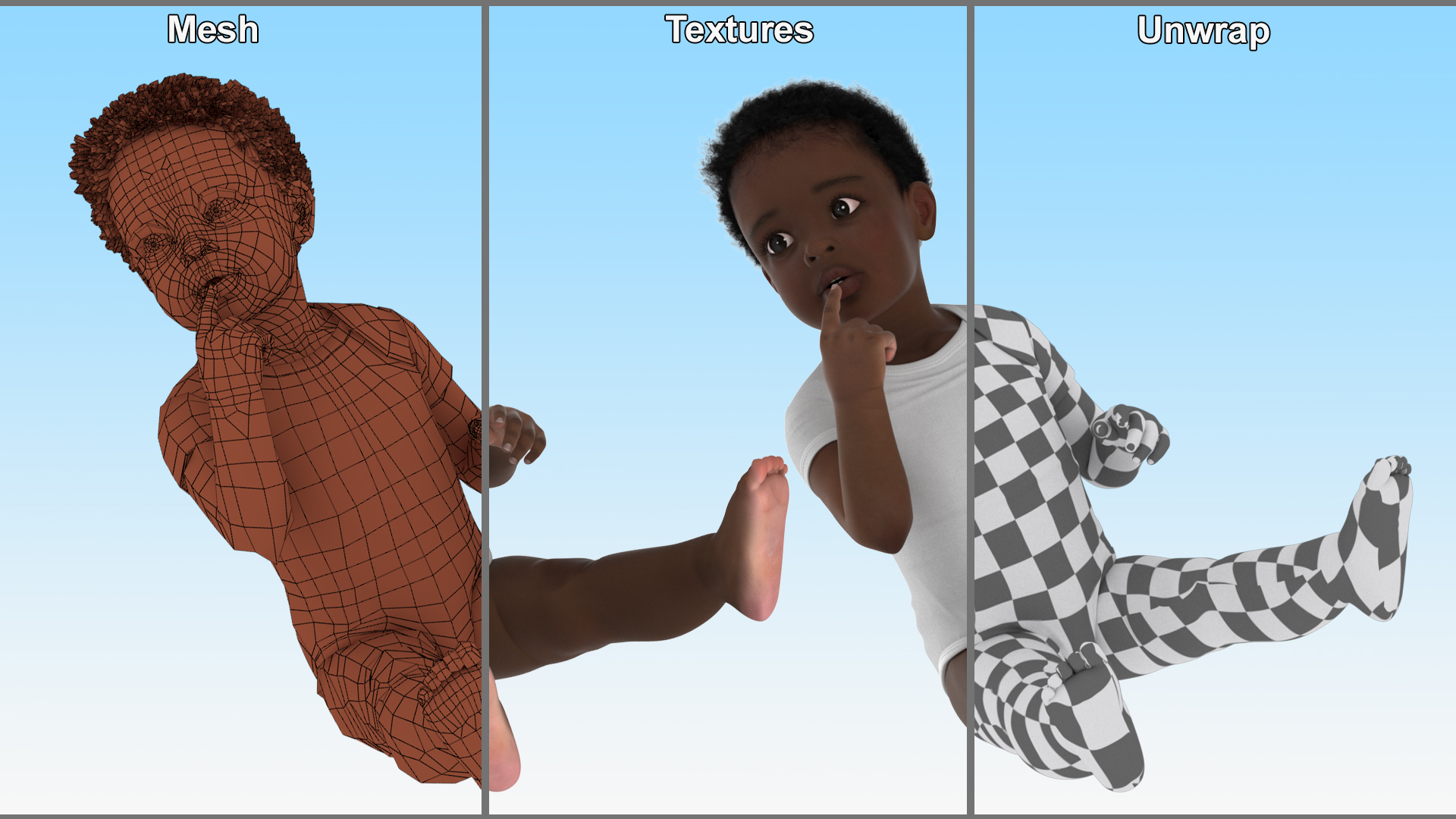 3D African Baby Boy Wearing Bodysuit Sitting