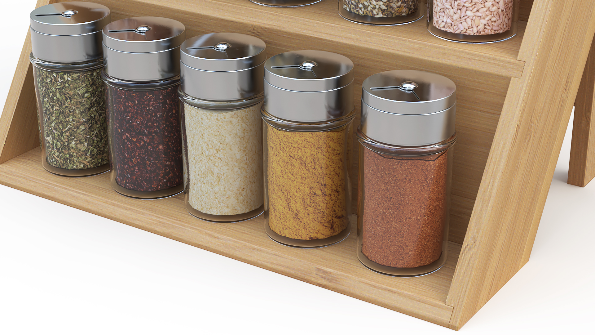 Wooden Spice Rack with Jars 3D