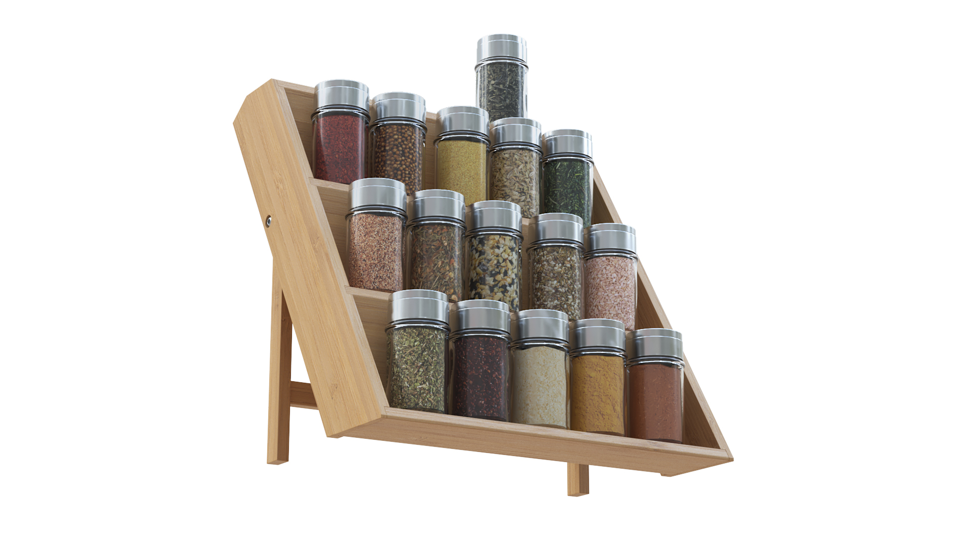 Wooden Spice Rack with Jars 3D