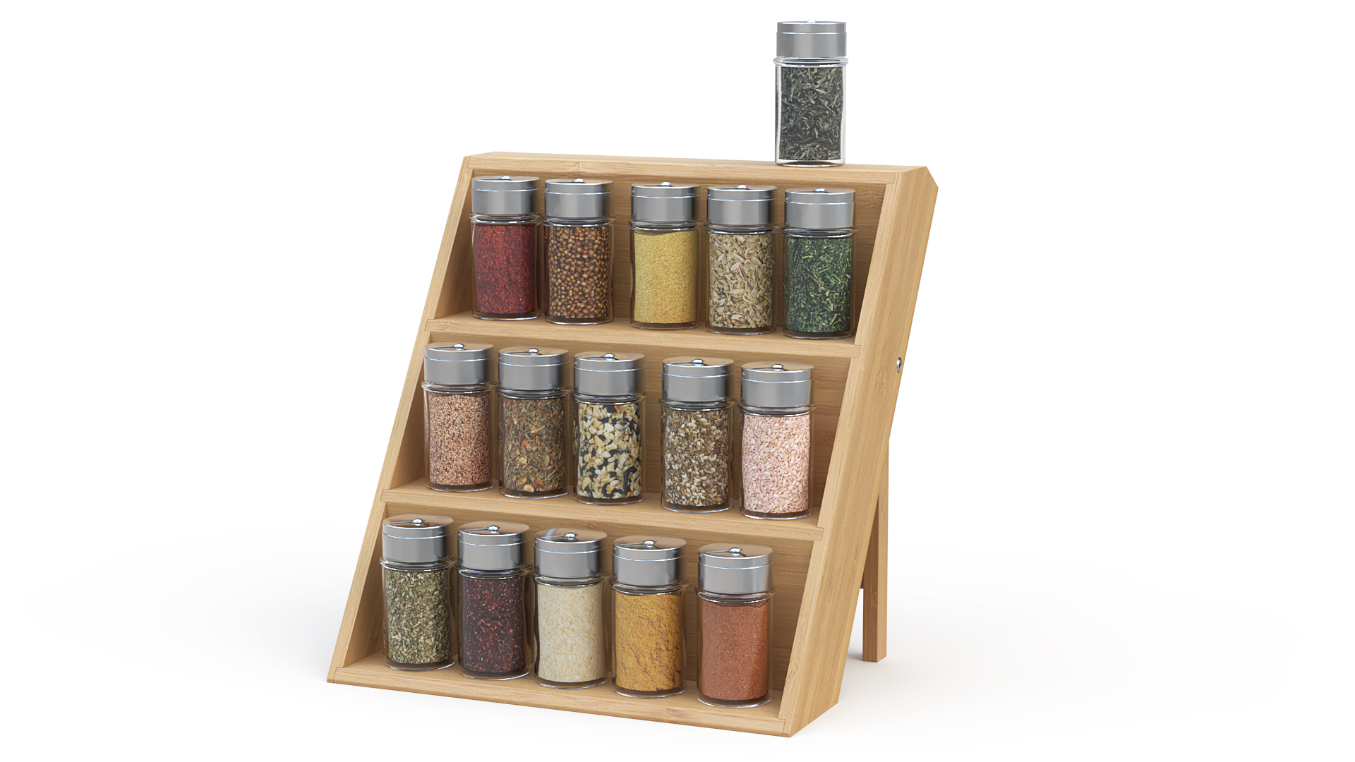 Wooden Spice Rack with Jars 3D