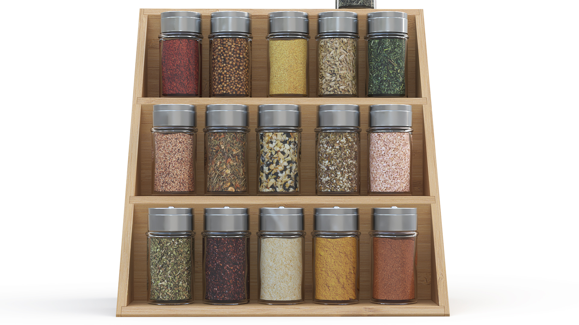 Wooden Spice Rack with Jars 3D