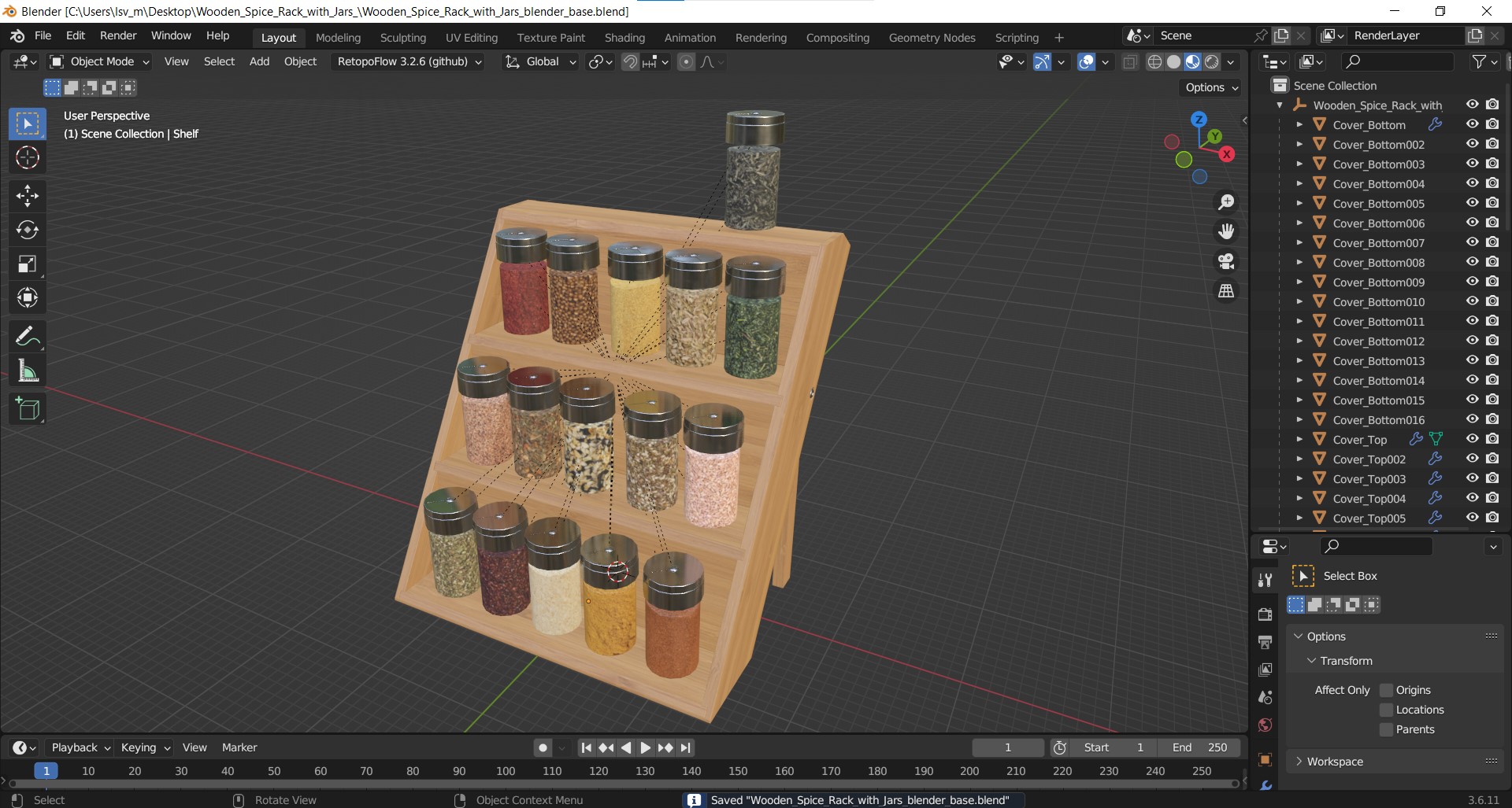 Wooden Spice Rack with Jars 3D