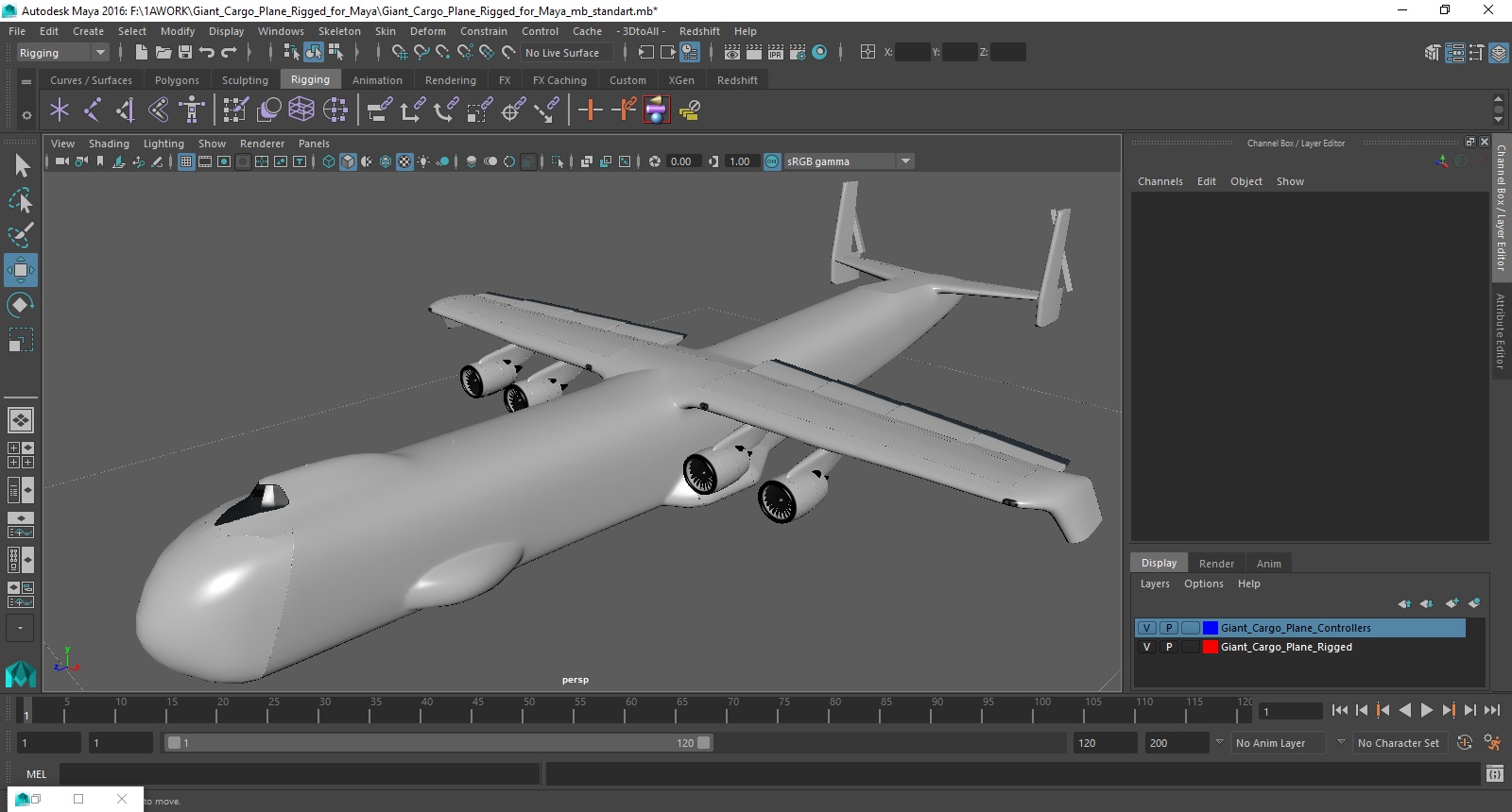 3D Giant Cargo Plane Rigged for Maya model