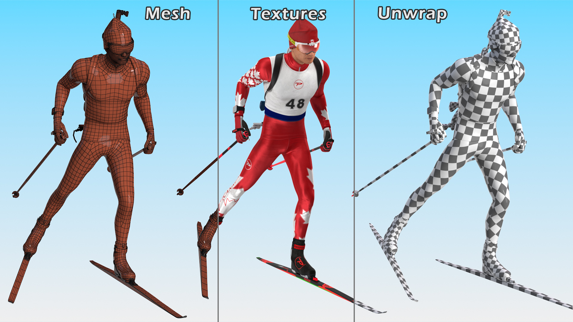 Biathlete Fully Equipped Canada Team Running Pose 3D model