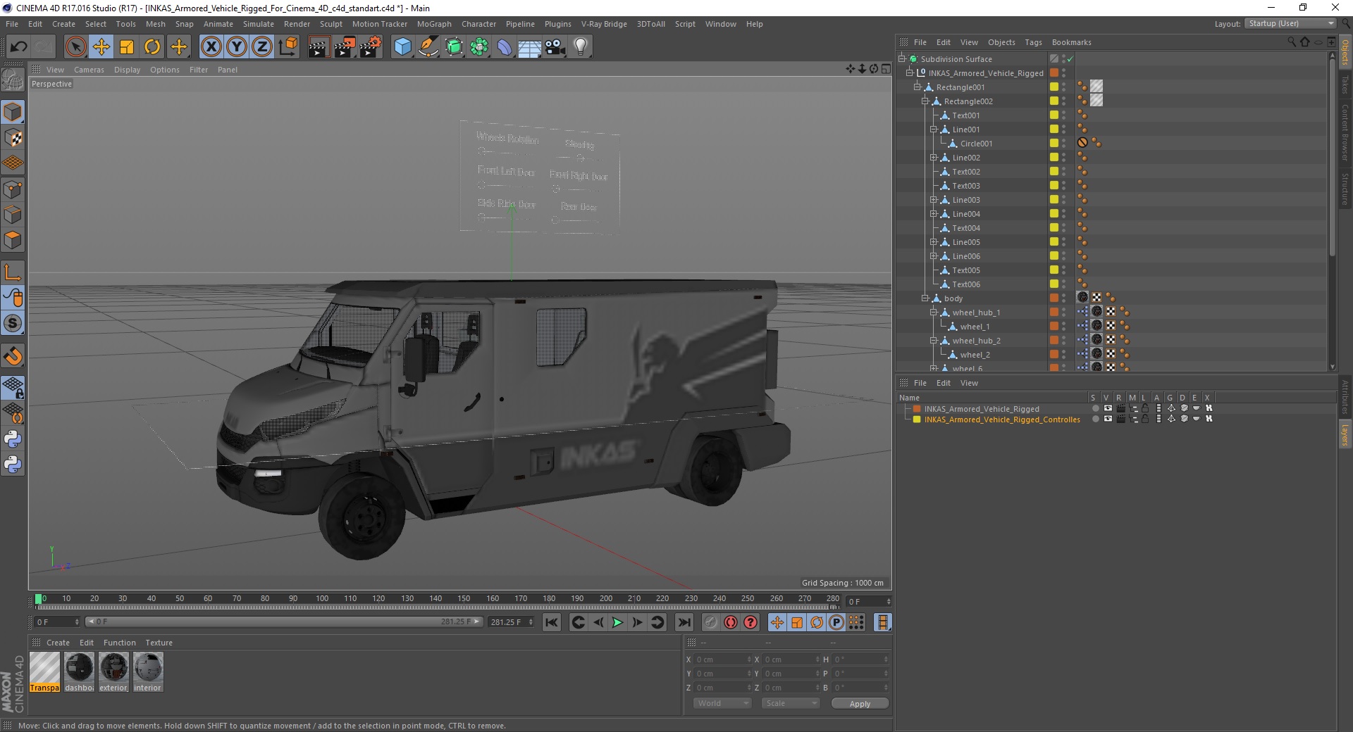 INKAS Armored Vehicle Rigged for Cinema 4D 3D