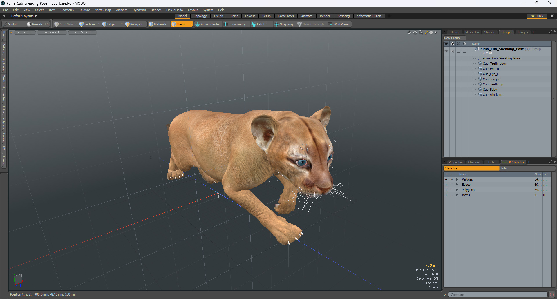 Puma Cub Sneaking Pose 3D