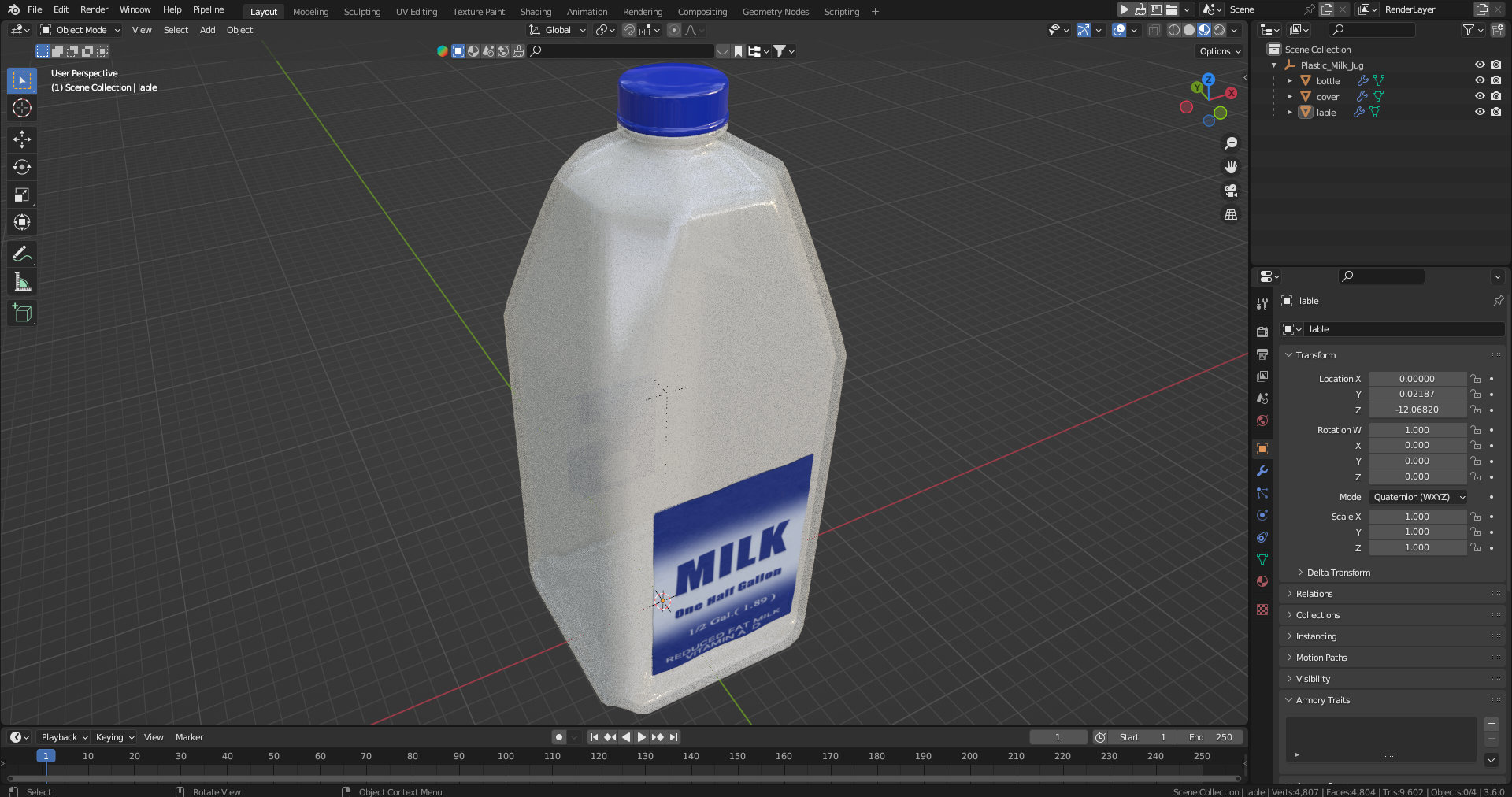 3D Plastic Milk Jug