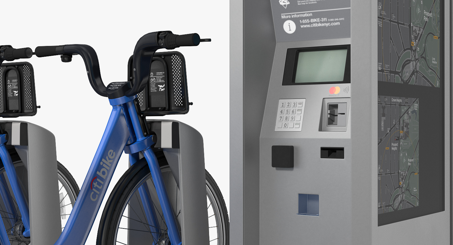 3D model Sharing System Citi Bike Pay Station with Bicycles