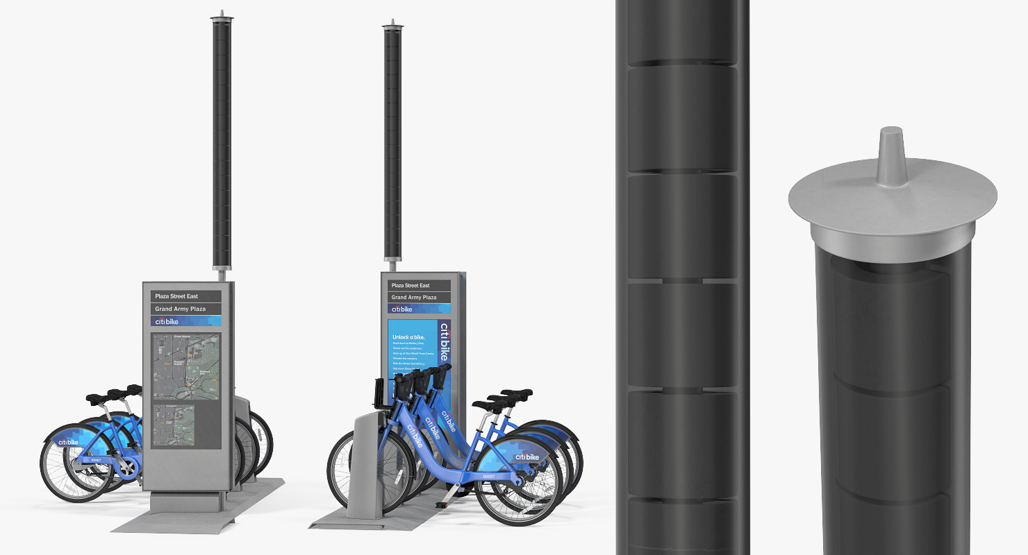 3D model Sharing System Citi Bike Pay Station with Bicycles