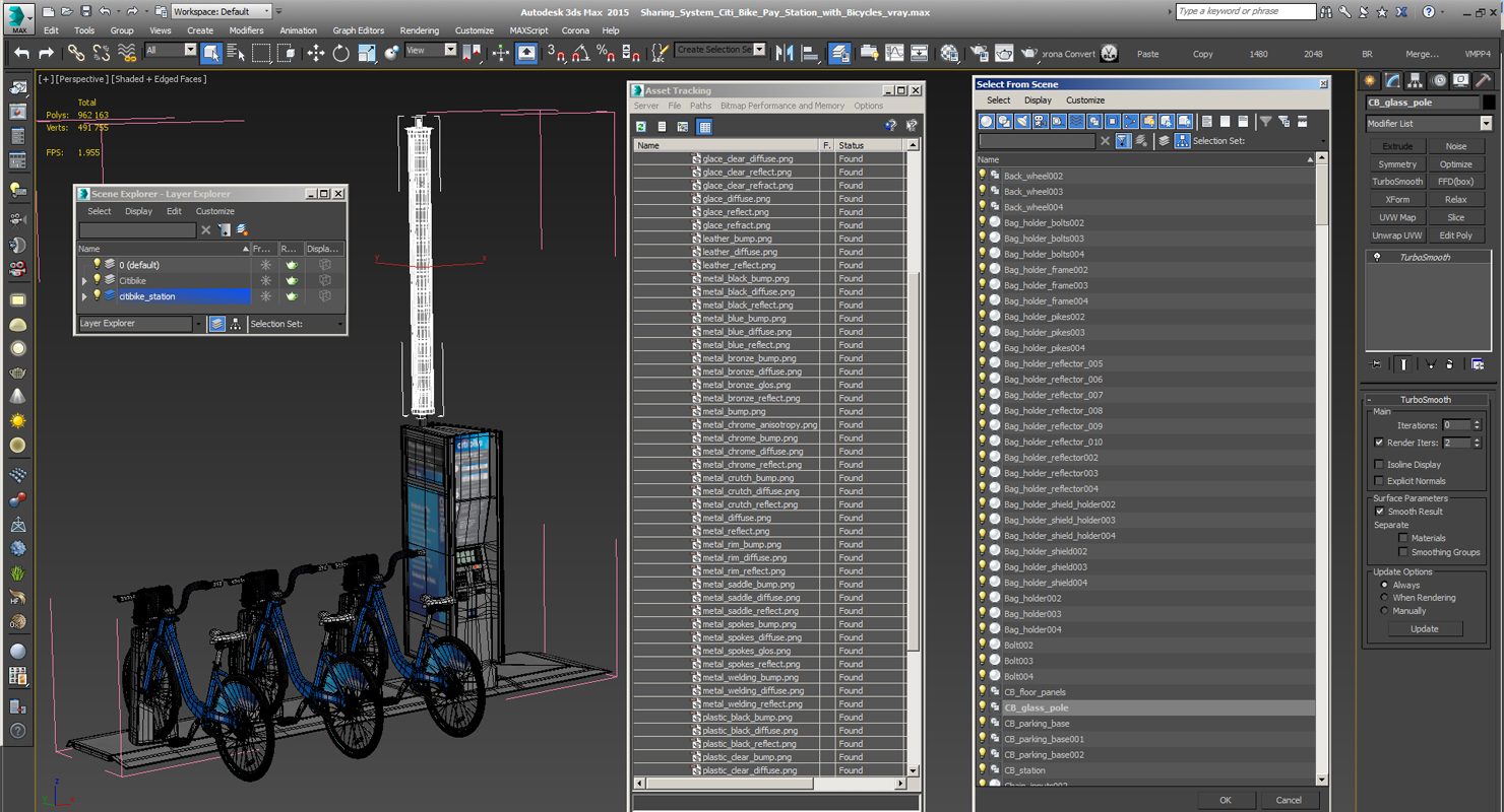 3D model Sharing System Citi Bike Pay Station with Bicycles