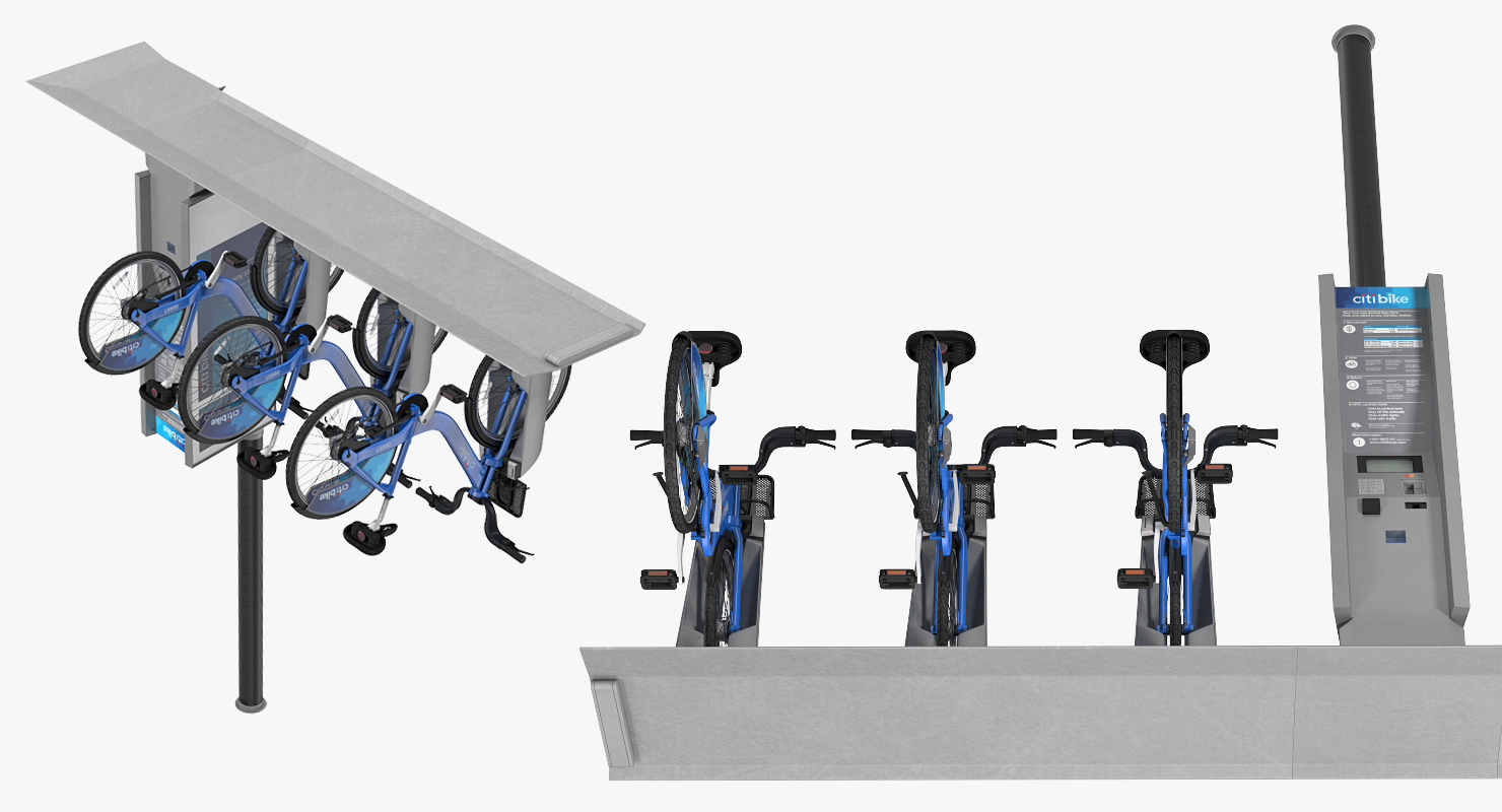 3D model Sharing System Citi Bike Pay Station with Bicycles