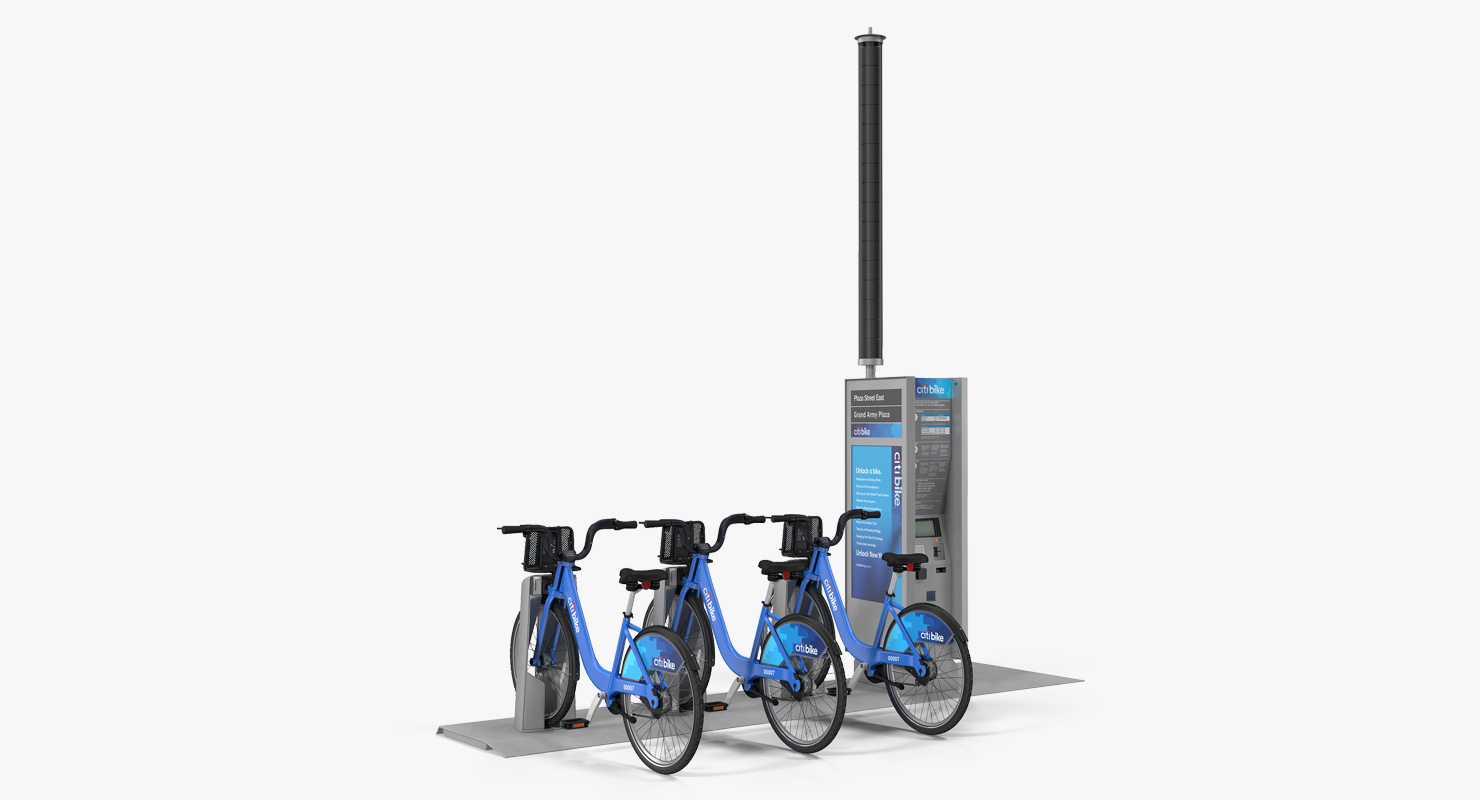 3D model Sharing System Citi Bike Pay Station with Bicycles