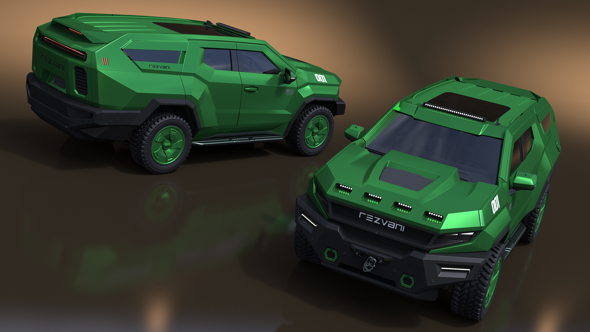 3D Green Rezvani Armored SUV Simplified