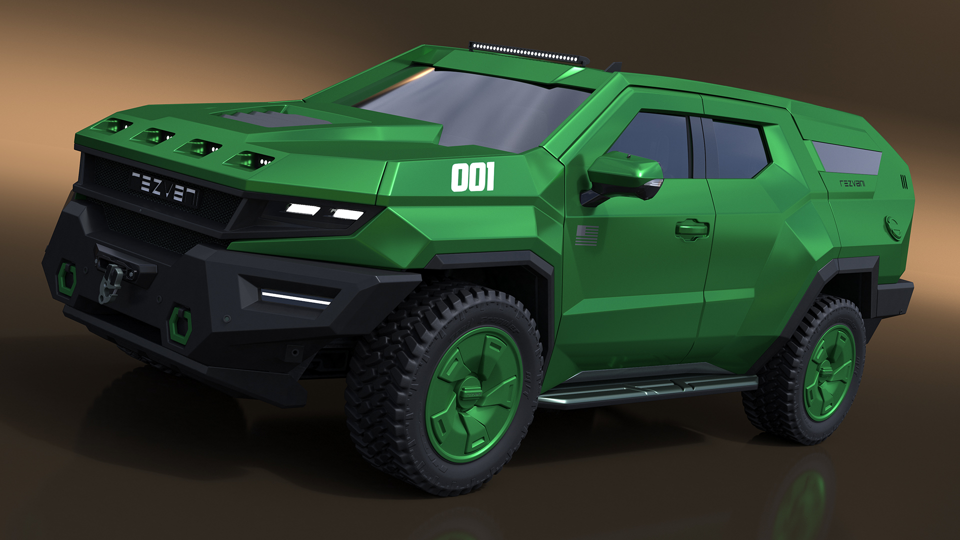 3D Green Rezvani Armored SUV Simplified