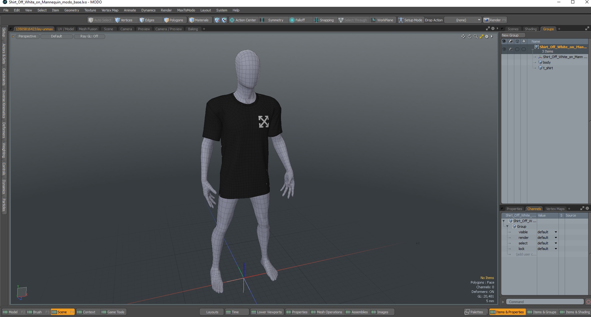 3D Shirt Off White on Mannequin model