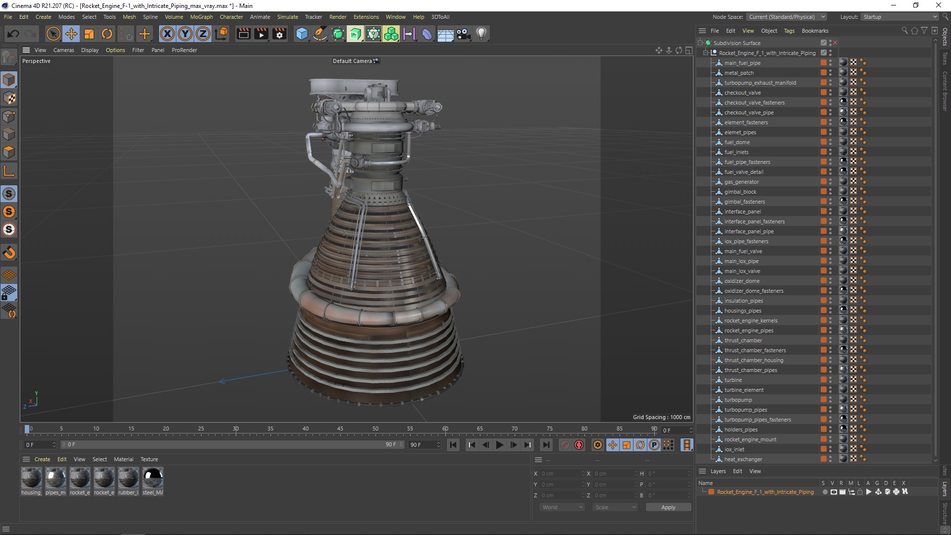 Rocket Engine F-1 with Intricate Piping 3D model