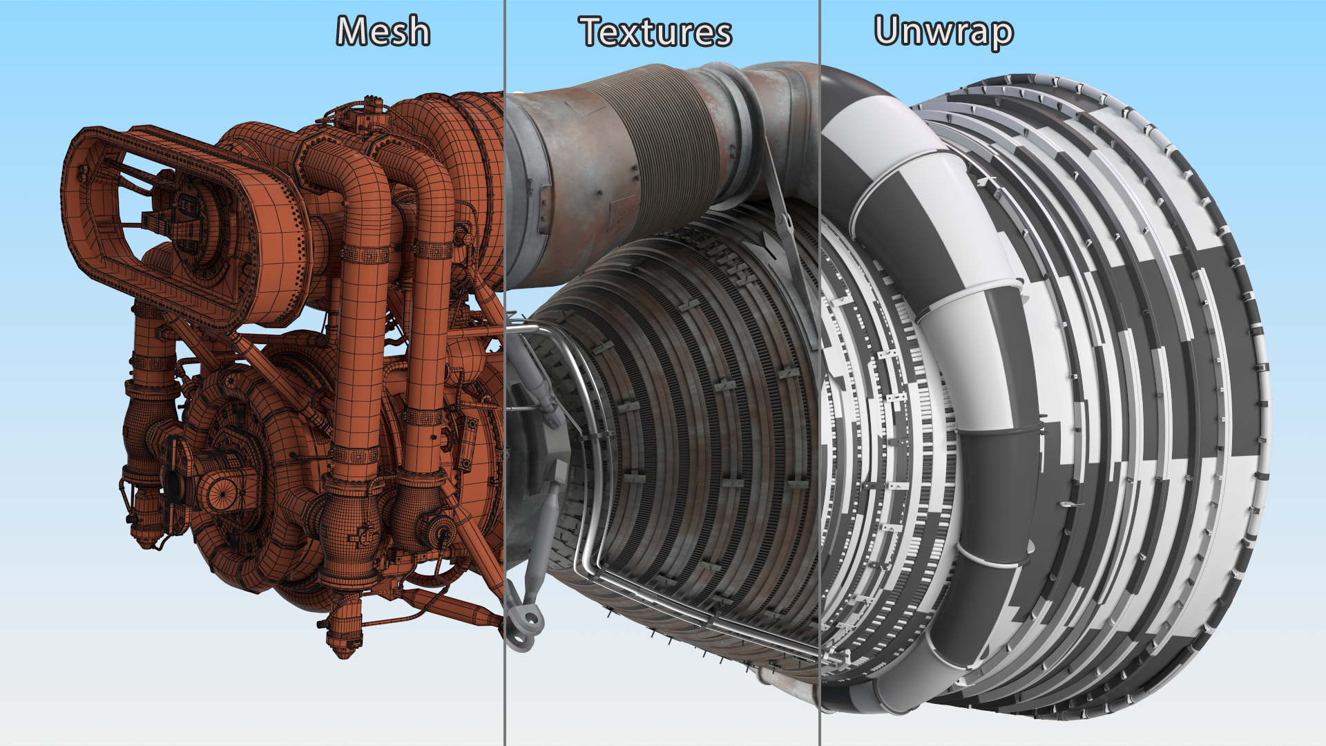 Rocket Engine F-1 with Intricate Piping 3D model