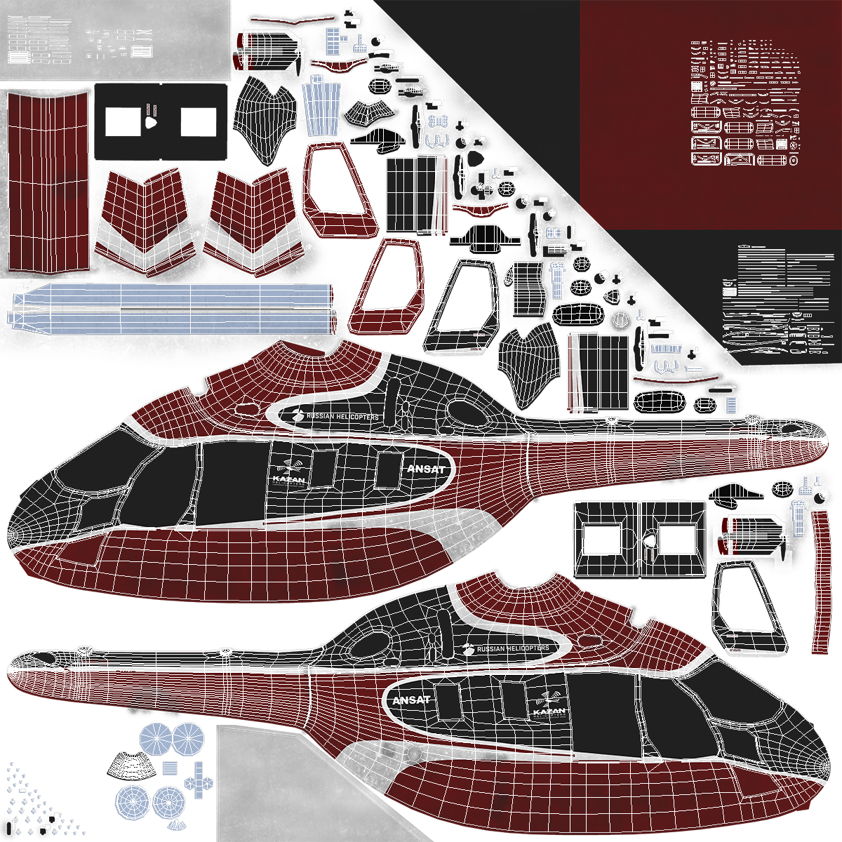 3D Kazan Ansat Russian Light Helicopter