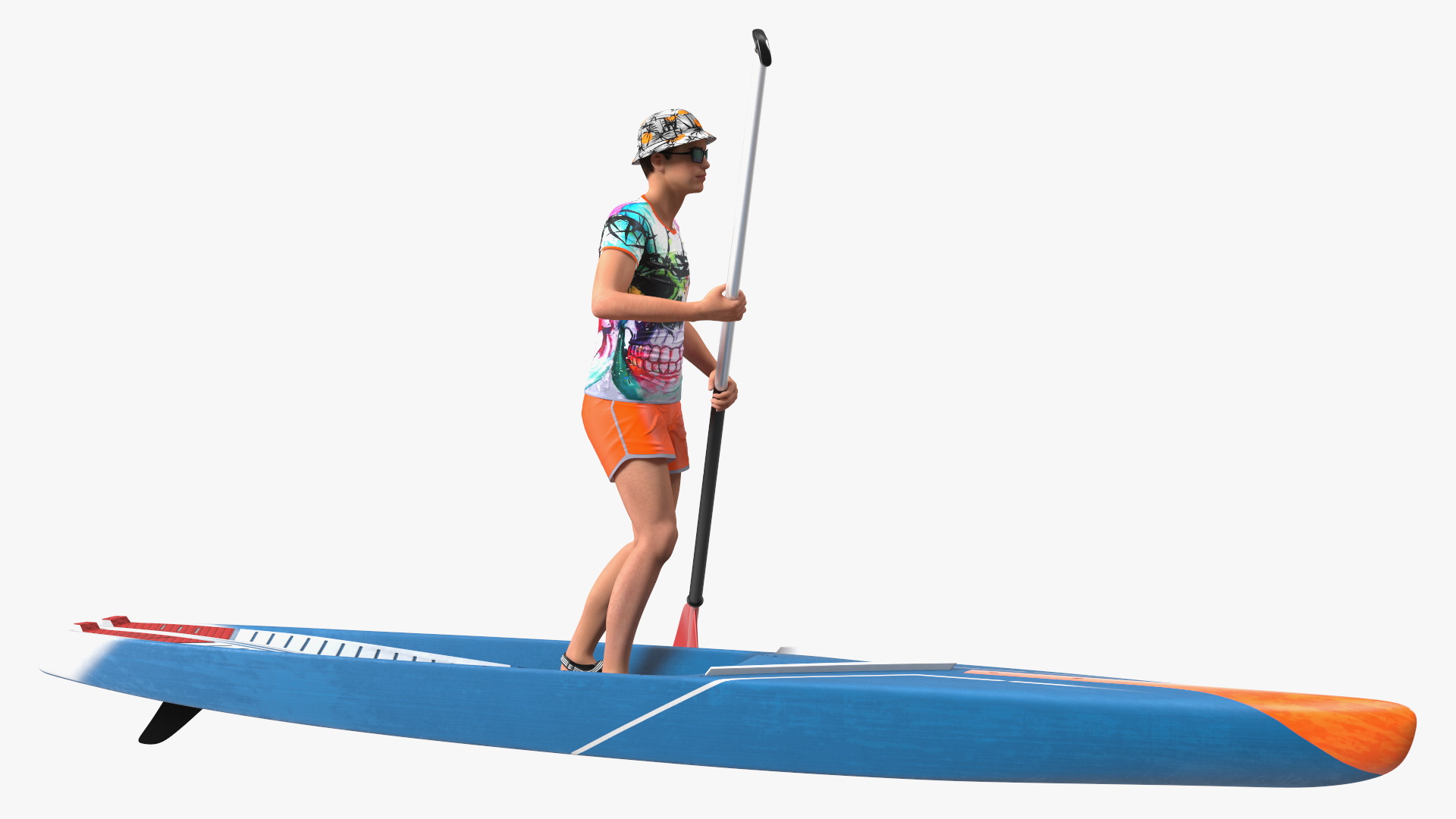 3D model Teen Boy Swimwear on Race SUP Board