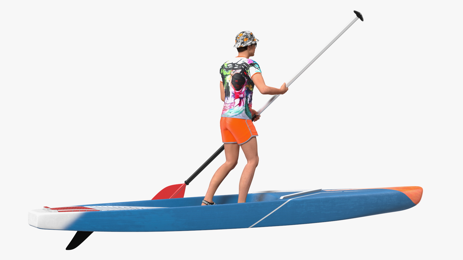 3D model Teen Boy Swimwear on Race SUP Board