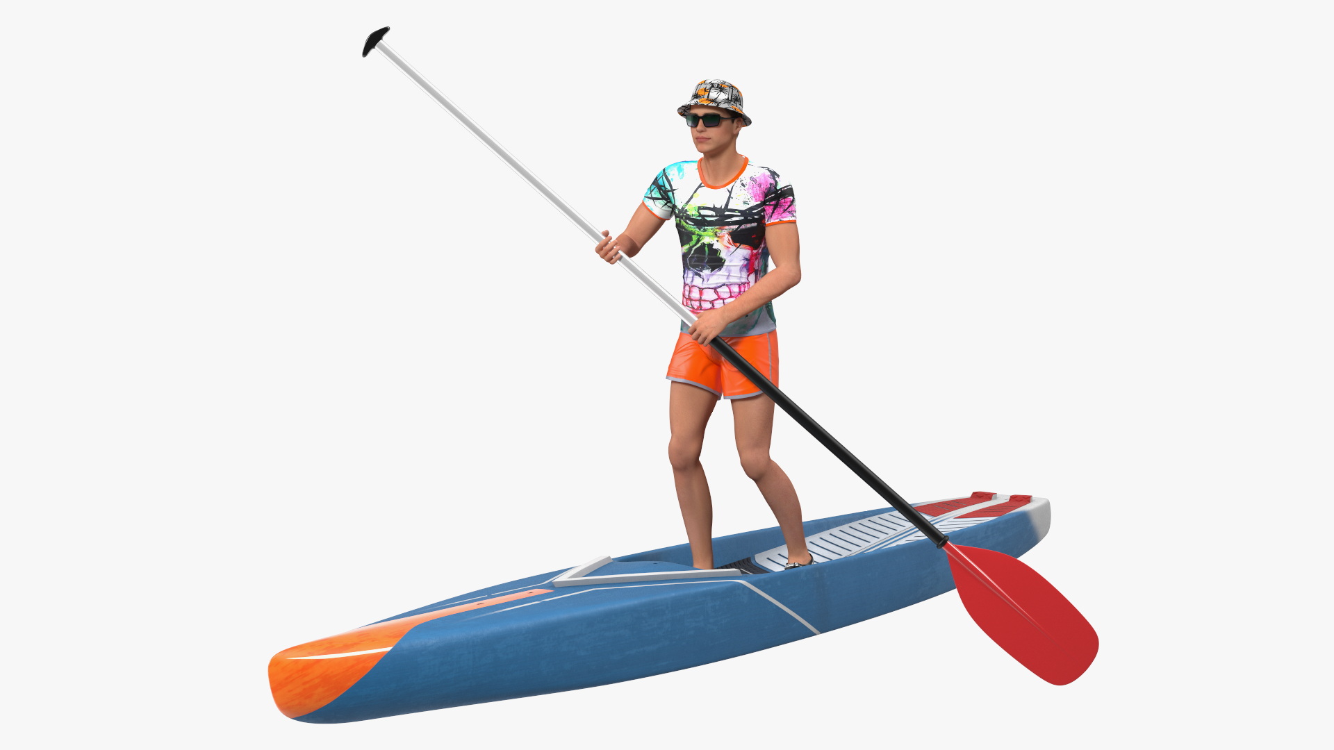 3D model Teen Boy Swimwear on Race SUP Board