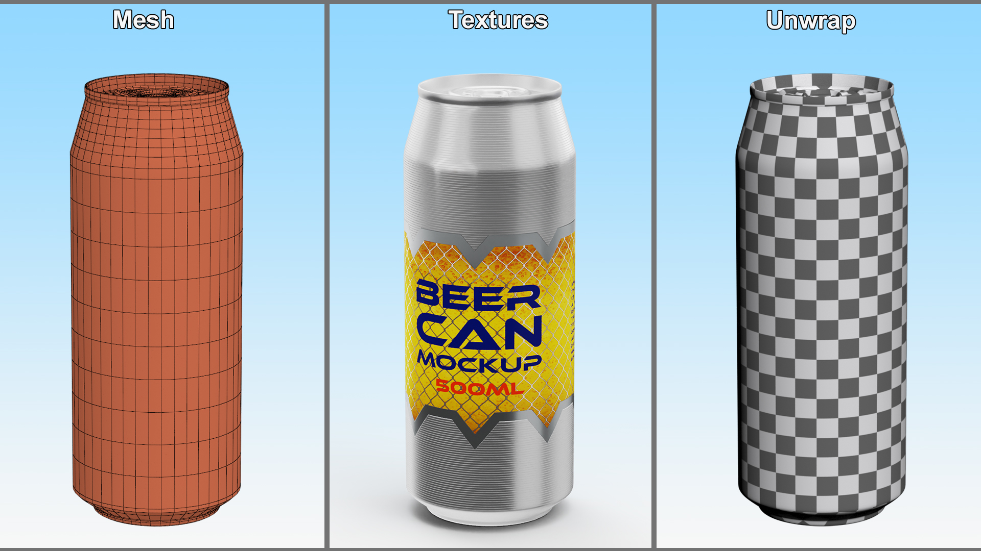 3D Beer Can Mockup 500ml