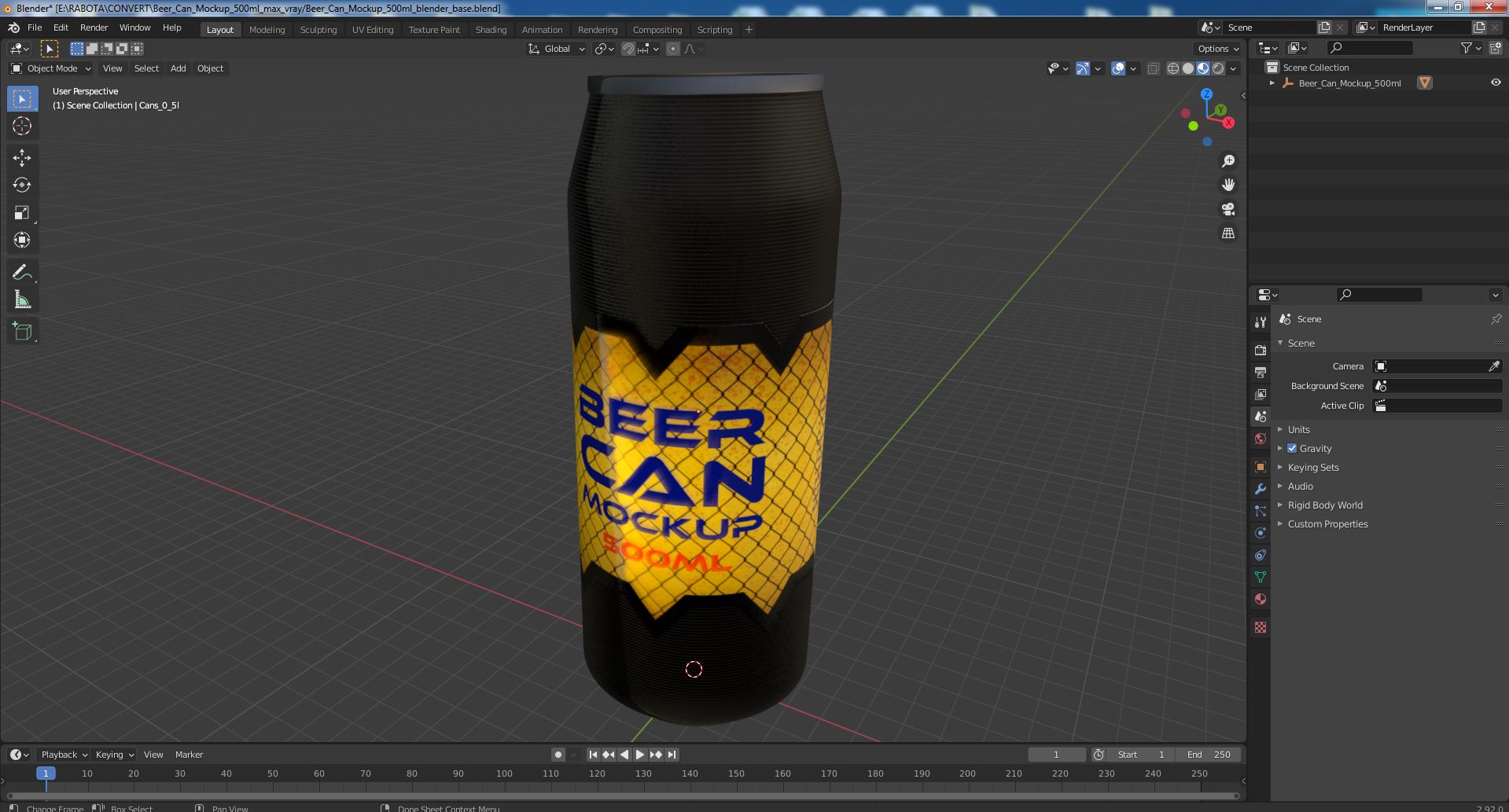 3D Beer Can Mockup 500ml