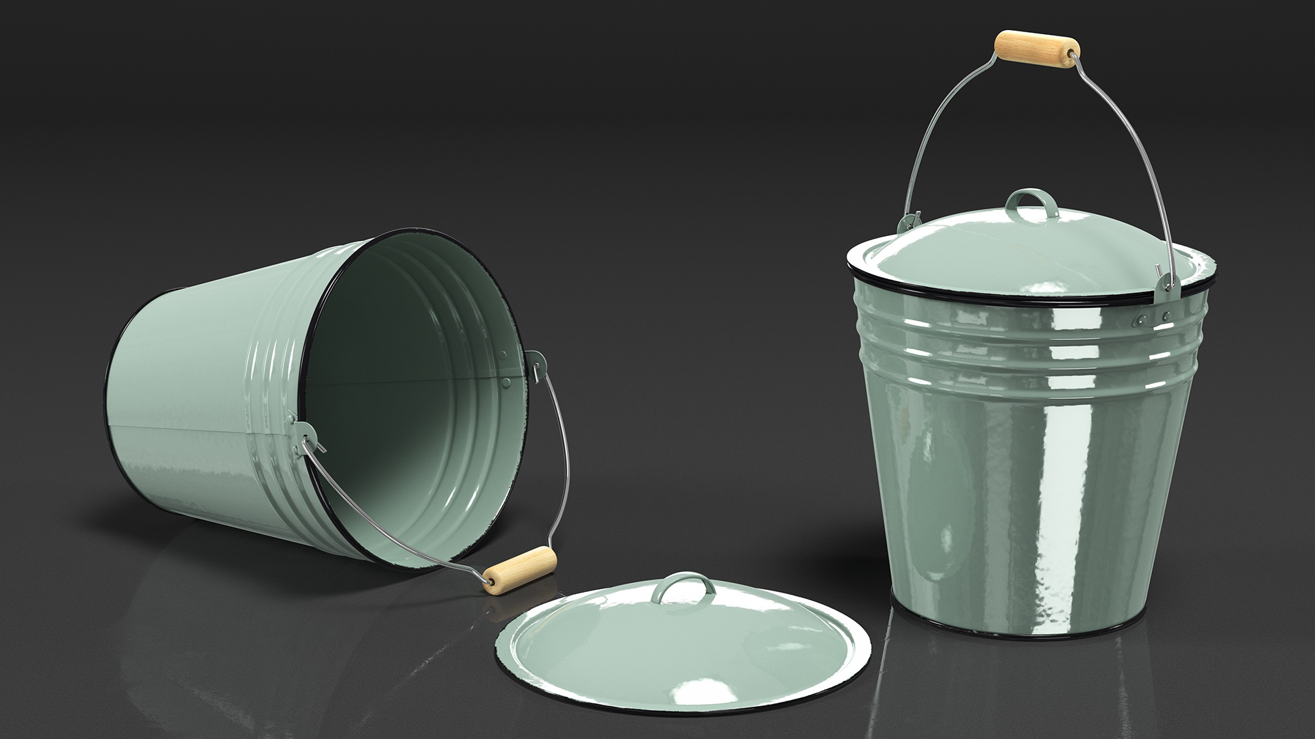 3D model Blue Enamel Bucket with Lid 5L